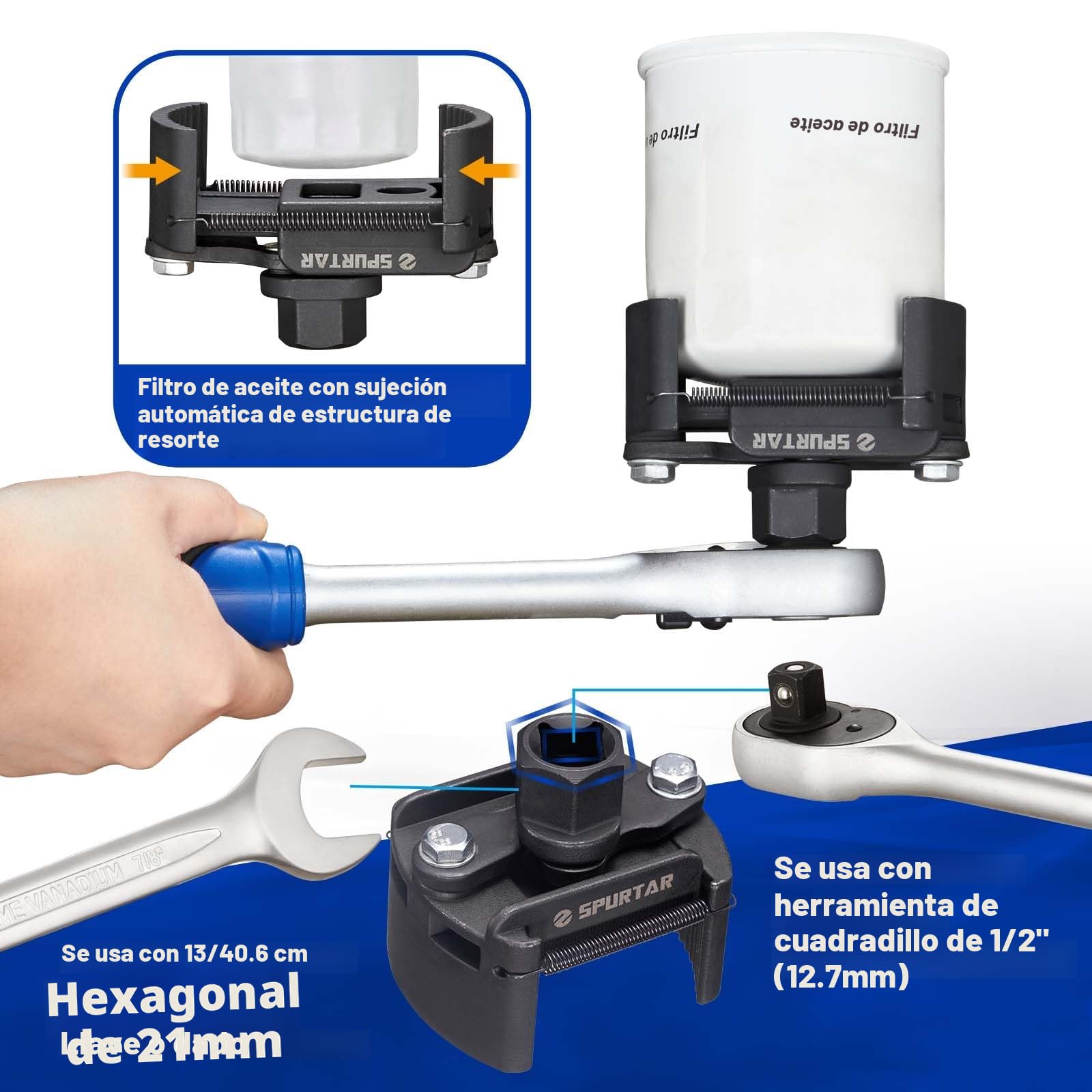 Spurtar Llave Filtro Aceite Coche 60-80mm herramienta de extracción de filtro de aceite ajustable, herramienta universal perfecta para filtros de cambio de aceite pequeños y medianos