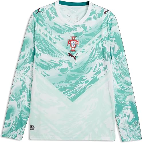 PUMA Men's FA Portugal Away Long Sleeve Jersey Replica, White-Green Lagoon SS26,