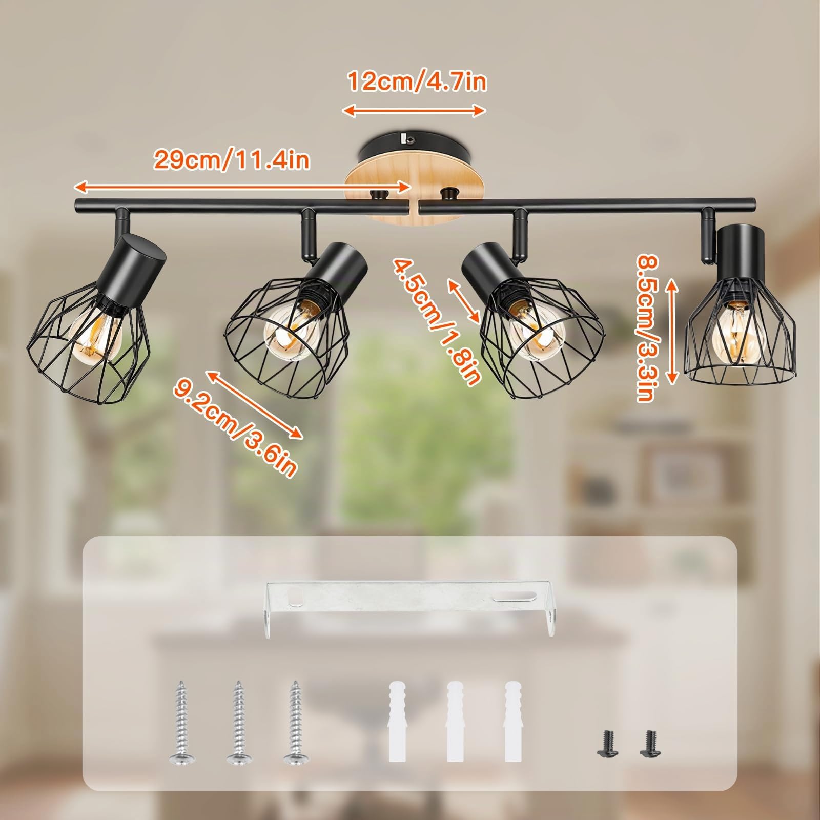 Ketom Faretti LED Soffitto 4 Luci, Faretto LED Interno Orientabile Nero