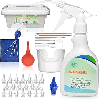 Family-Size Ear Wax Removal Kit - Complete Ear Irrigation Flushing System with LED Otoscope, 19 Disposable Tips, SoftSpray Nozzles & Ear Wash Basin - Safe Ear Cleaner for Adults & Kid