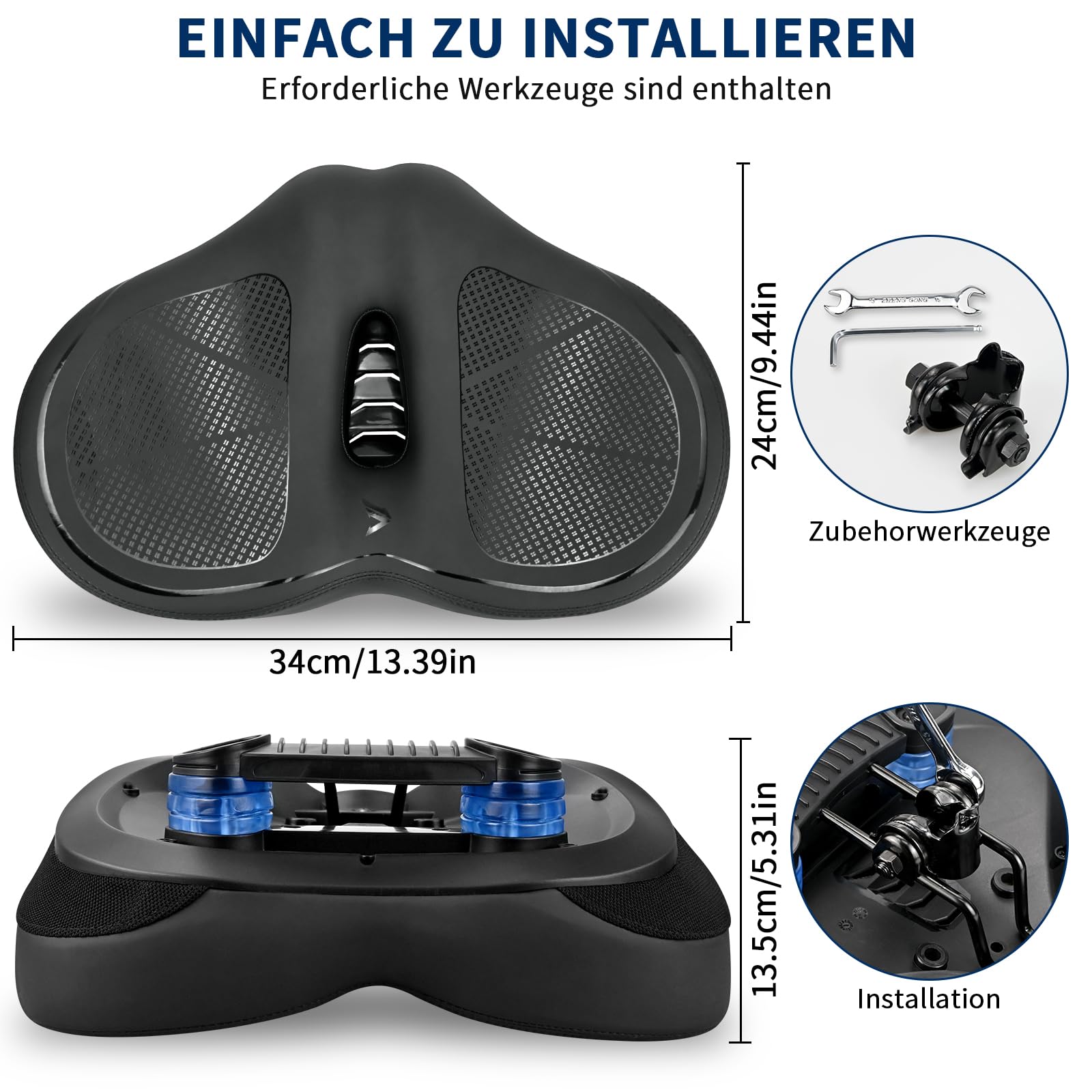 Selle de vélo surdimensionnée confortable pour homme et femme, selle de vélo d'appartement extra large, selle de vélo de rechange universelle pour vélo de ville, vélo d'appartement, VTT