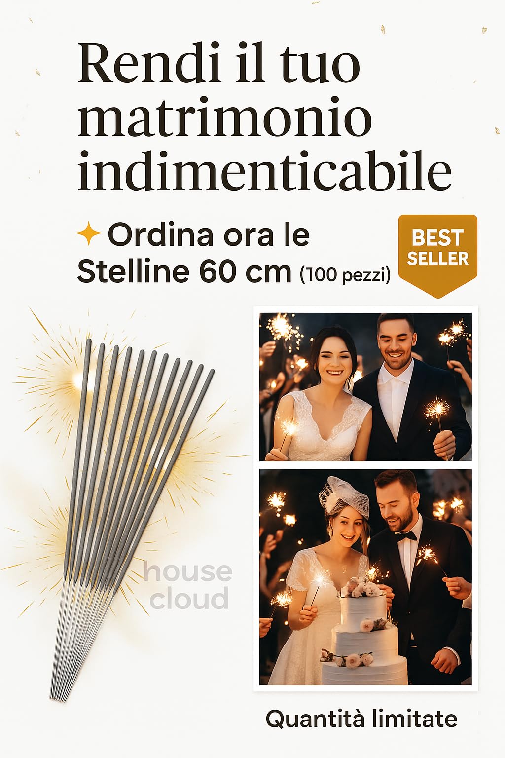Stelline Scintillanti 60 cm, Confezione 100 Pezzi | Candeline Sparkler Lunghe ed Eleganti per Matrimonio, Taglio Torta, Foto e Eventi – Scintille Luminose per Feste, Anniversari e Momenti Speciali