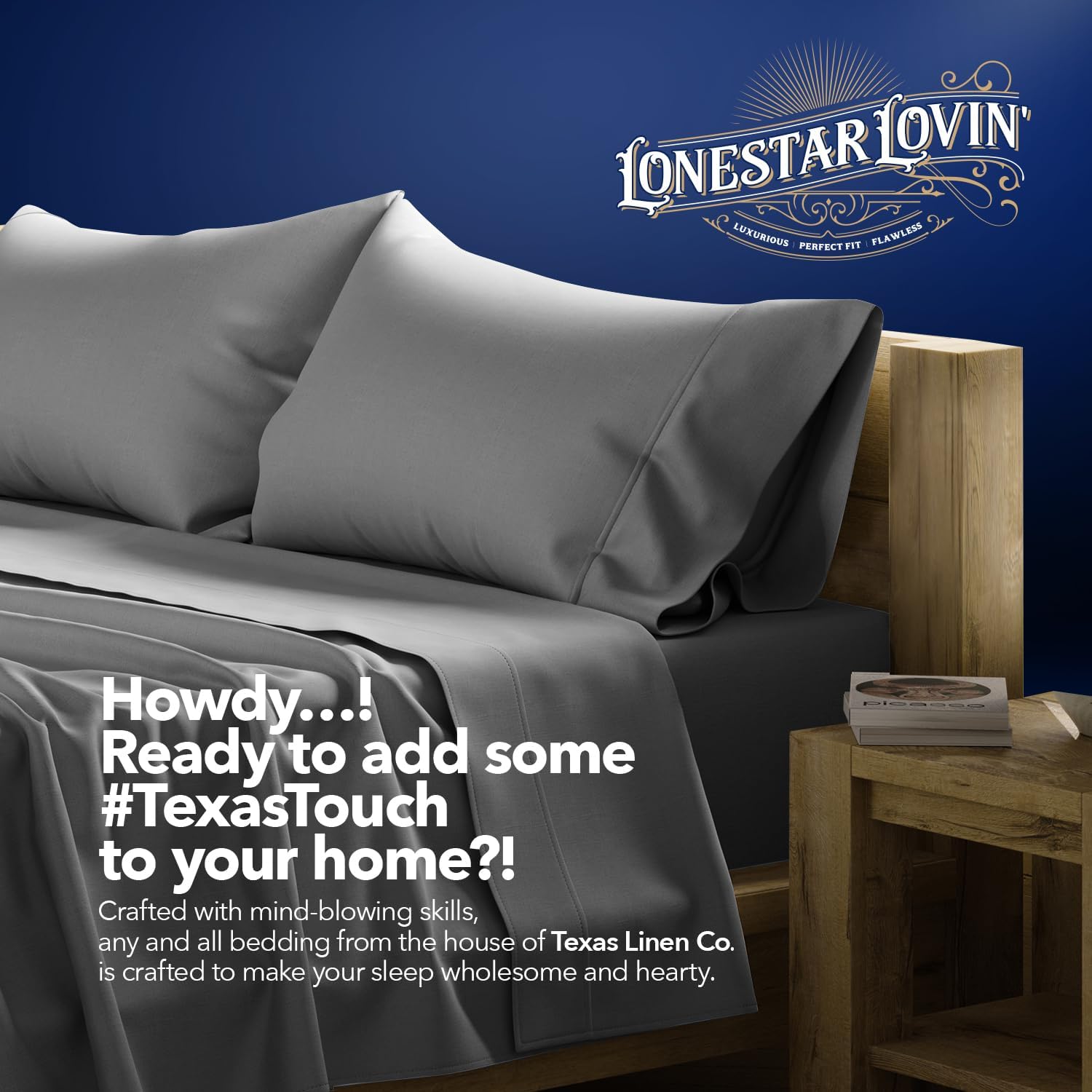 TEXAS LINEN CO. 100% Egyptian Cotton Sheets Queen Size - Luxury 1000 Series Lonestar Lovin' Collection Bed Sheets Queen Size Set (4 PC, Dark Grey), Cooling, 16" Deep Pocket, Sateen Weave Hotel Sheets