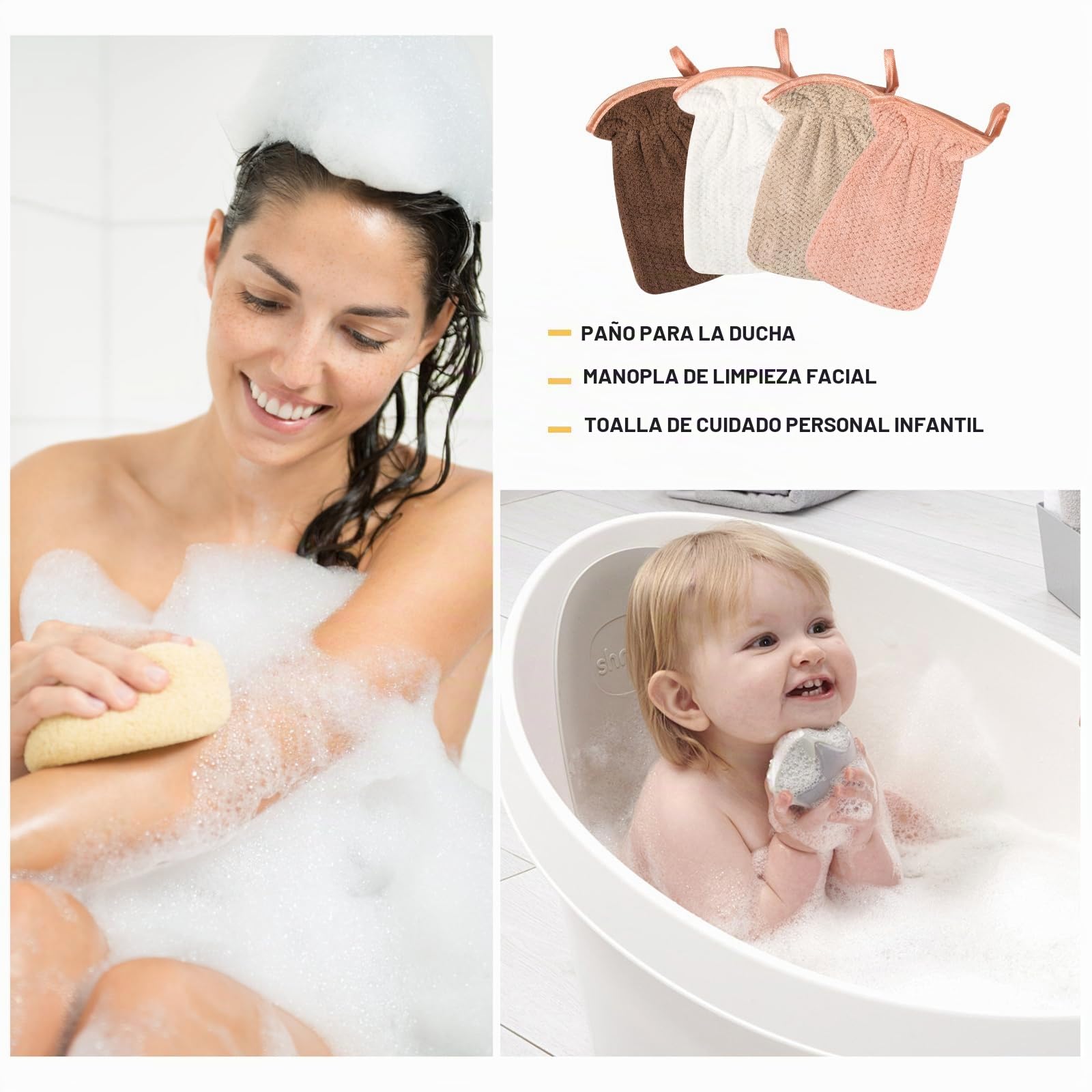 PHOGARY Pack de 4 manoplas de baño de rizo terciopelo coral microfibra, guante de lavado para cara y cuerpo, 13 x 20 cm