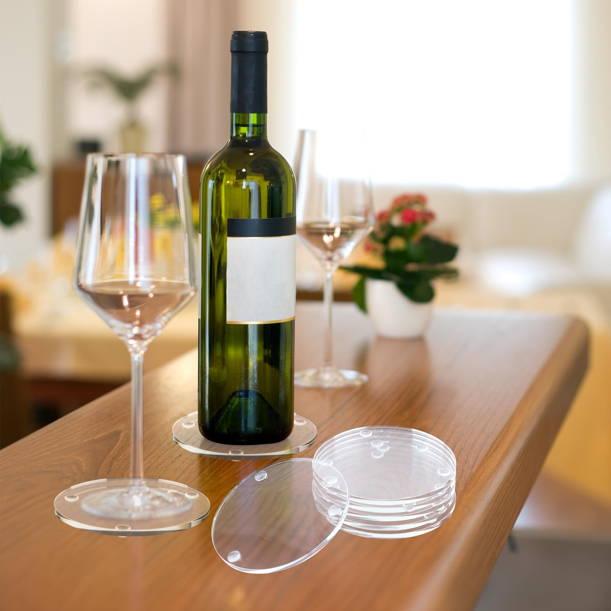 12 posavasos de vidrio para beber, posavasos redondos transparentes de 3.5 pulgadas, posavasos de cristal antideslizantes para mesa, tazas, tazas, oficina, hogar, fiestas