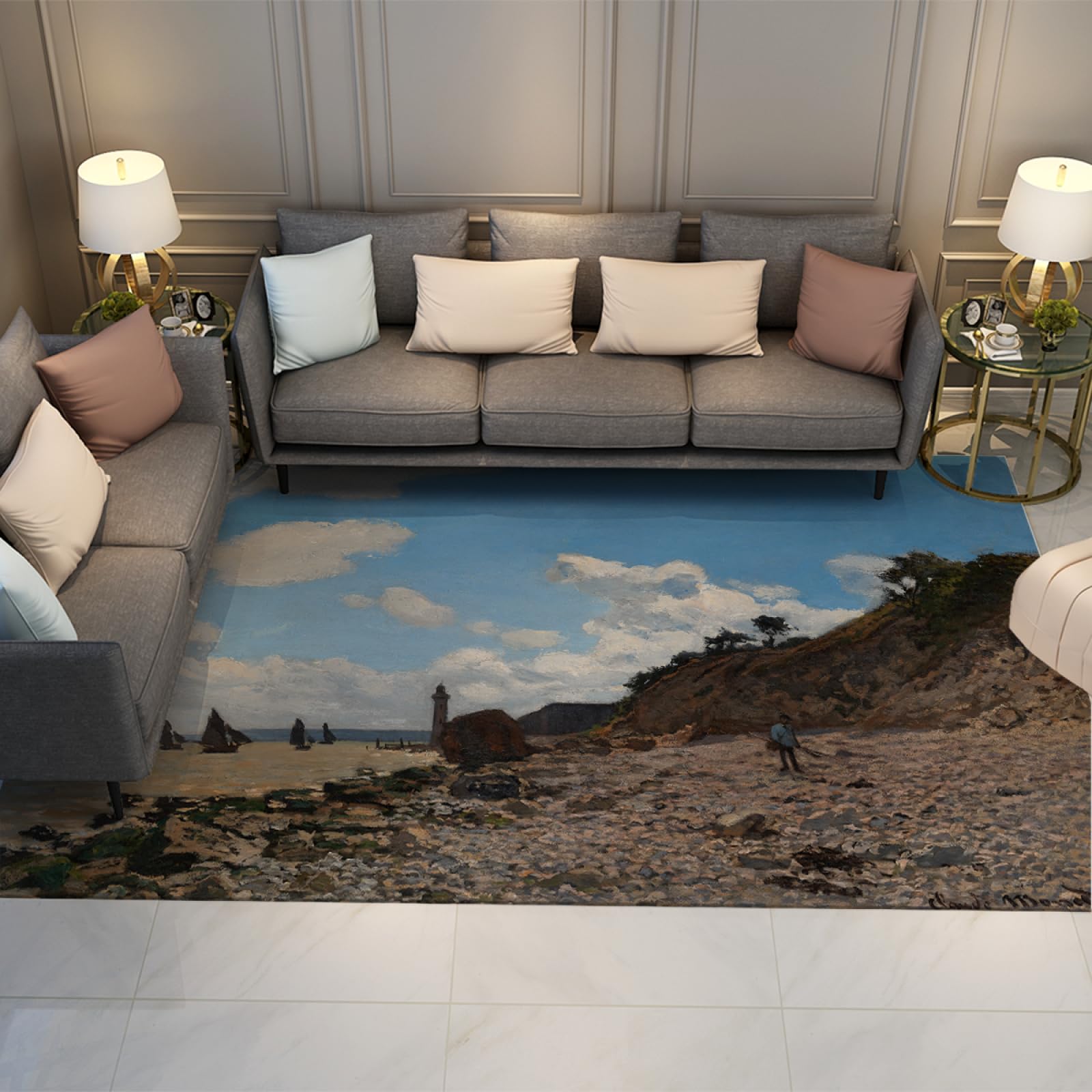Tapis antidérapants style Claude Monet pour sécuriser le sol de la salle à manger