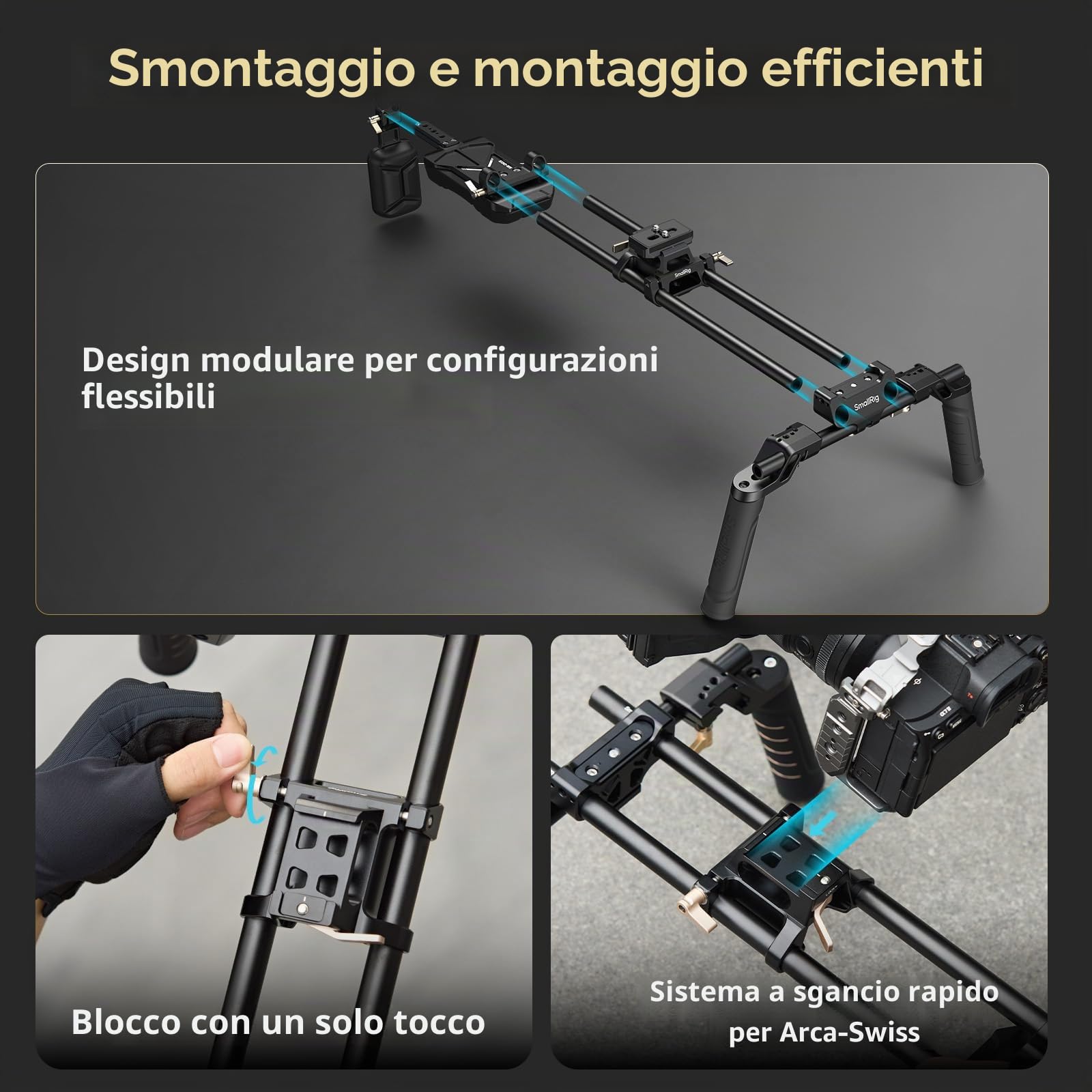 SMALLRIG Kit di Supporto per Spalla (Versione Classica), Doppie Maniglie, Aste da 15 mm, Supporto Video Universale per Spalla con Sgancio Rapido per Arca, per SMALLRIG Follow Focus - 4480