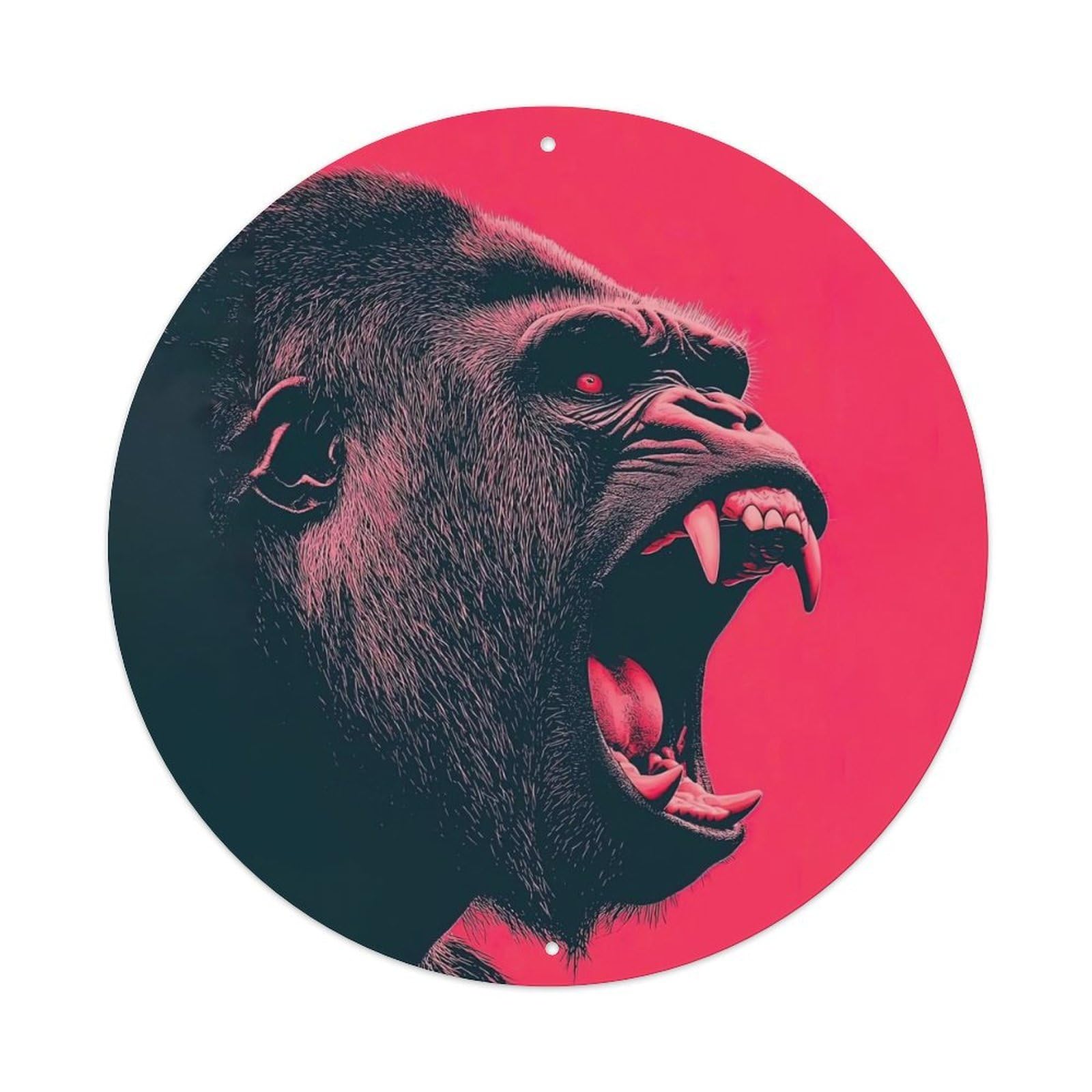 Cwbufd Vintage Style Gorilla Aggressive Primate Roaring Headshot Wildlife Photography Vintage Metal Tin Sign Plaque Wall Decor For Cafe, Club Bar, Office, Garden Metal Poster 8X8inch