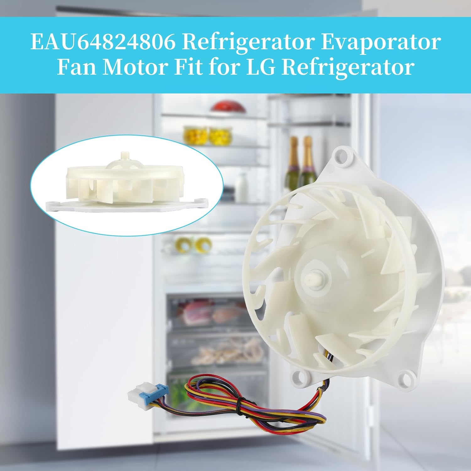 Upgraded EAU64824806 Refrigerator Evaporator DC Fan Motor Fit for LG Refrigerator 12V 1A Fan Motor,Replace AP7178303、PS16662416、EAP16662416.