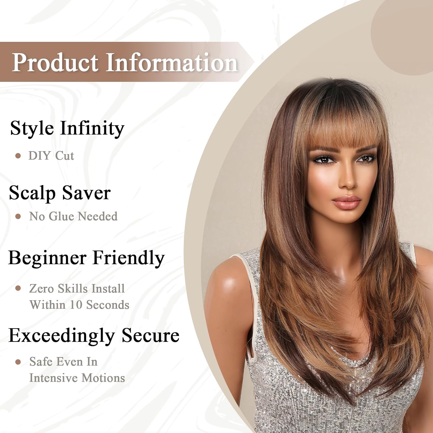 Allbell Colored Honey Brown Wigs for Women Long Straight Layered Synthetic Wigs with Bangs Heat Resistant Hair for Daily Party Use - Image 2
