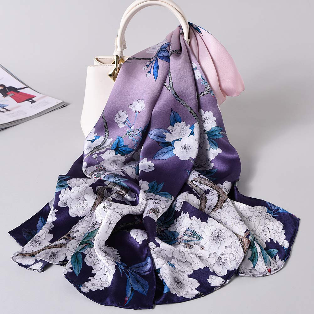 STORY OF SHANGHAI Sciarpa di 100% Seta Charmeuse da Donna Foulard a Raso con Fantasie Orientale, 56x177cm