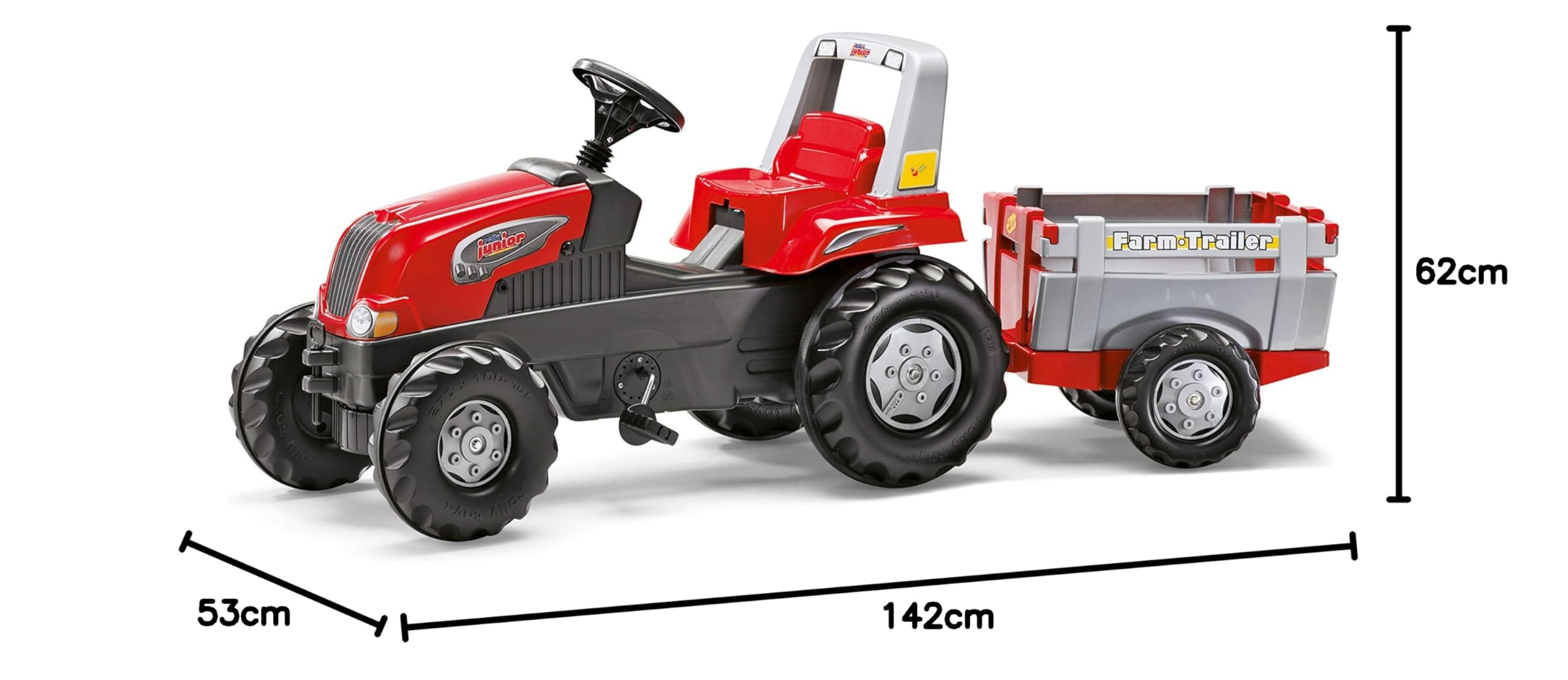 Rolly Toys 800261 - Veicolo a Pedali Junior RT, con Rimorchio Farmtrac