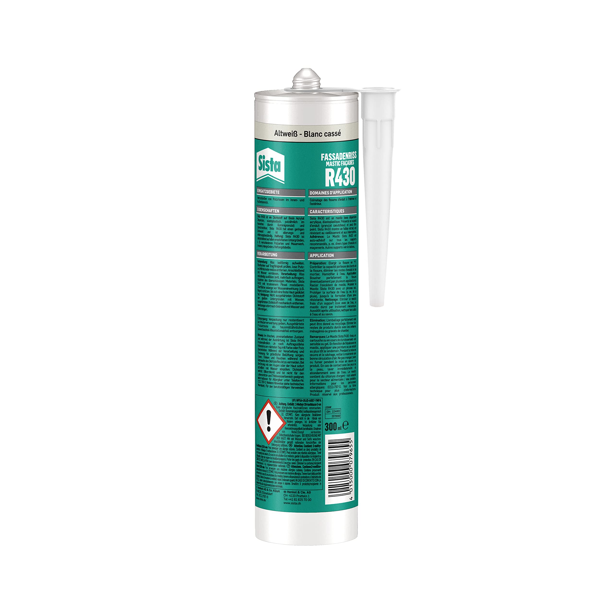 Sista R430 Fassaden-Rissdichter, Acrylat-Dichtstoff zum Verschließen von Putz- und Mauerwerksrissen, altweiß, 12x300ml