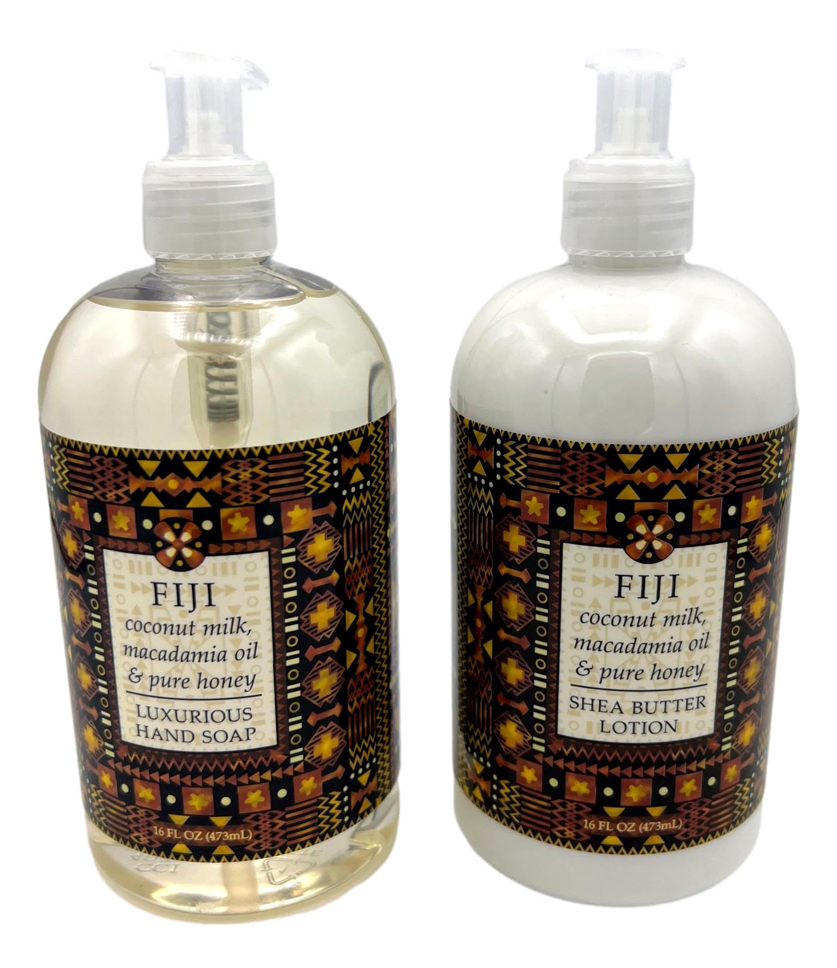 Greenwich Bay Trading Co., Collezione Destination, Fiji, Set di sapone per le mani e lozione al burro di karité, 473 ml ciascuno, trasparente, bianco