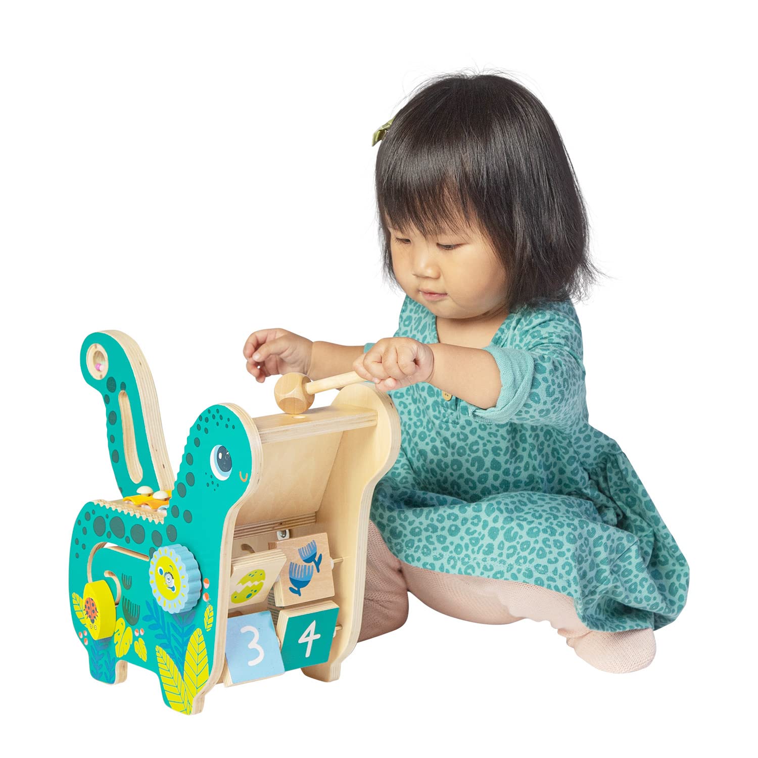 Manhattan Toy Dinosaurier-Musikinstrument und Aktivitätsspielzeug aus Holz für Kleinkinder und Vorschule, mit Xylophon, Sägezahnrillen und Solo-Schlägel