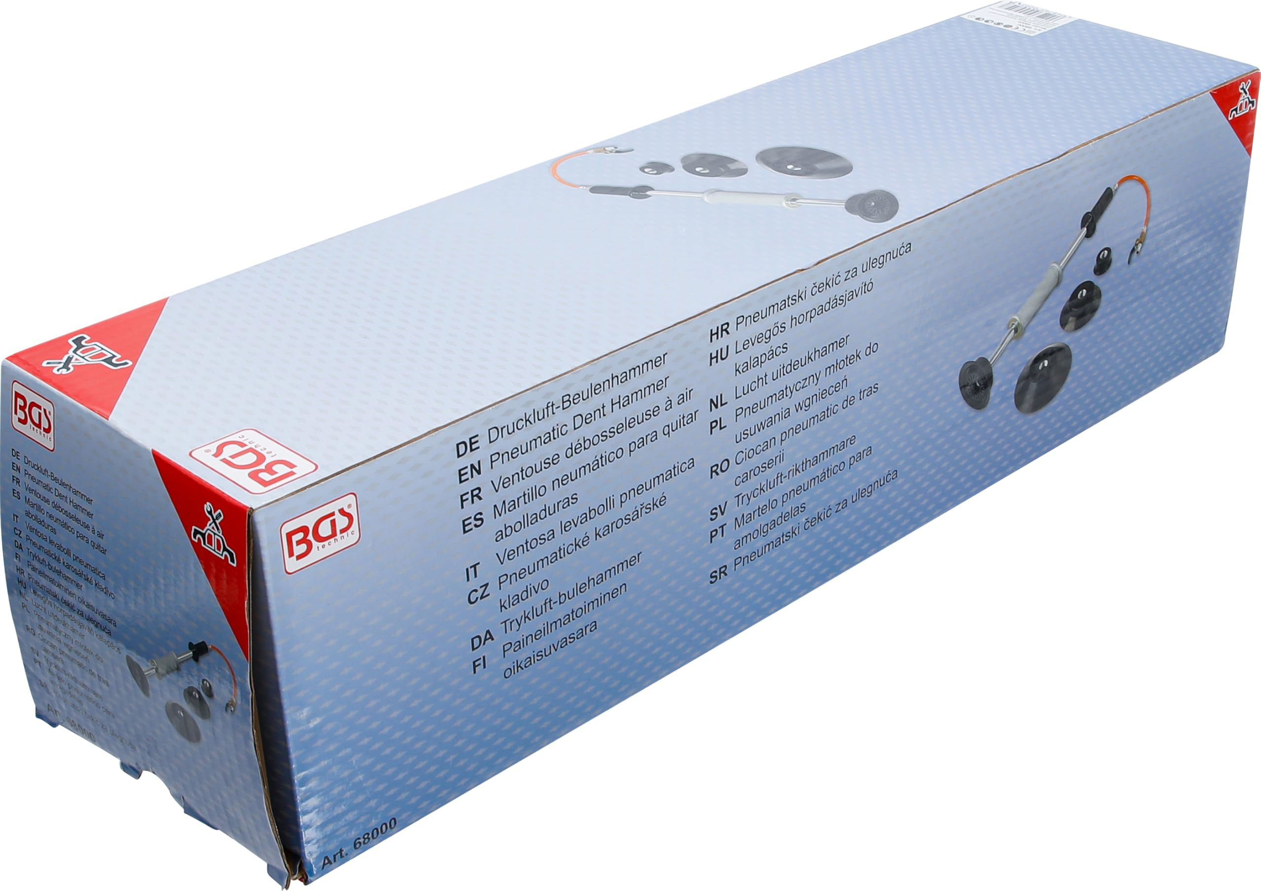 BGS 68000 | Martillo neumático para quitar abolladuras | 1,4 kg | 3 cabezales de succión Ø 60, 120, 150 mm | Presión de trabajo 6,3 hasta 10,3 bar | Longitud 620 mm