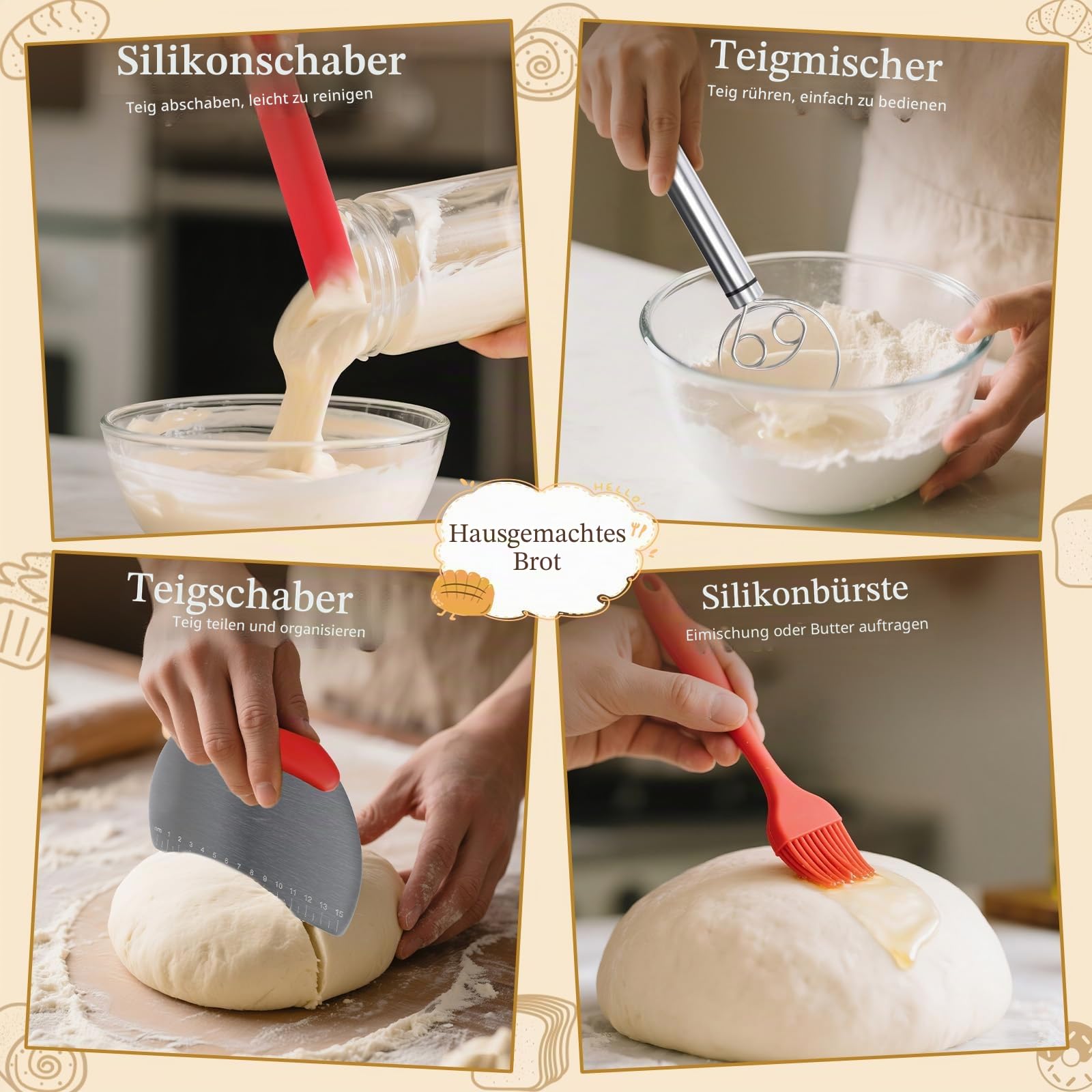 Gärkörbchen Sauerteig Starter Set, Gärkorb Brot mit Brotbackzubehör, Sauerteig Zubehör,Brotbackset, Gärkörbchen，Sourdough starter kit für Bäckerinnen, Frauen, Ehefrauen, Mütter für Brot Backen