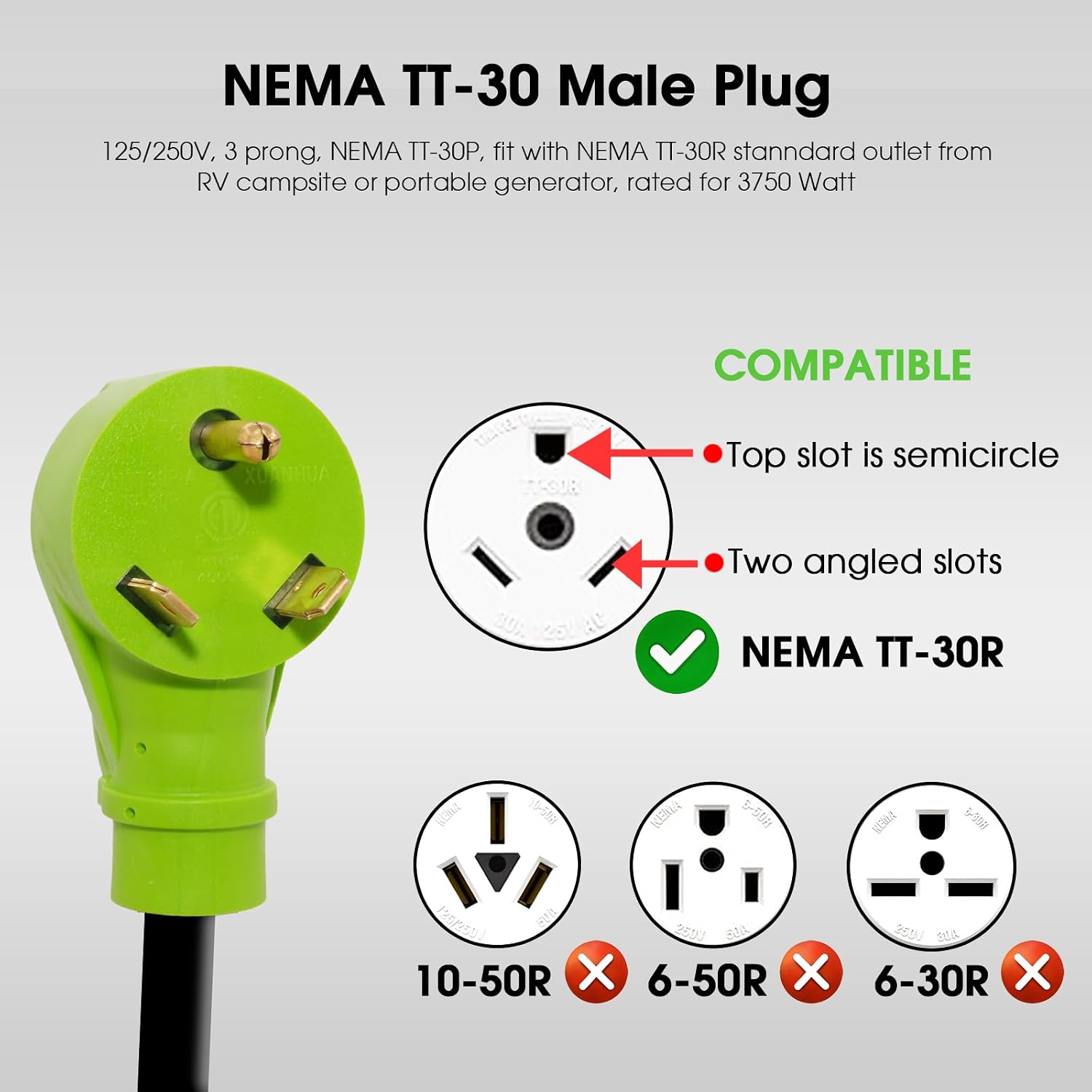 30 Amp 125V Y Splitter for RV Camping and Welder, NEMA TT-30P to TT-30R/6-50R Splitter Cord, Adapter for 30Amp RV Charger and 50Amp Welder Adapter, 3/10 AWG, 2.5FT
