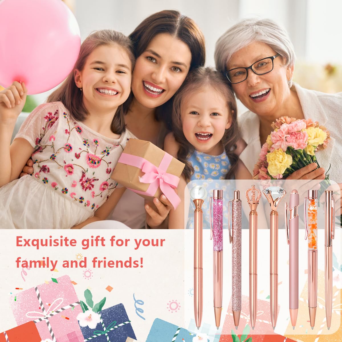 Set Penne A Sfera Oro Rosa Per Donne - 8 Penne Diamante Con Astucci Velluto E Note Adesive - Foto 8