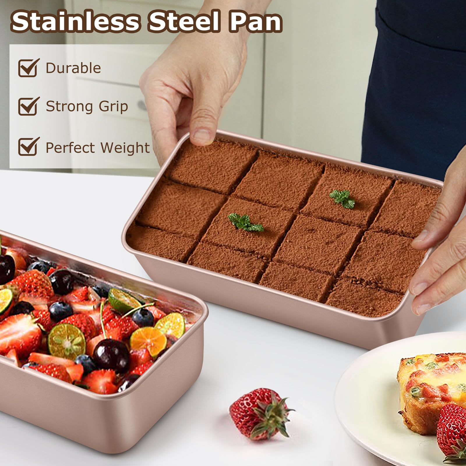 LIANYU Kastenformen zum Brotbacken, 22,9 x 12,7 cm, Edelstahl, Antihaft-Backformen für hausgemachte Bananen-Sandwich-Sauerteig, gesund und stabil, 2er-Set, Roségold