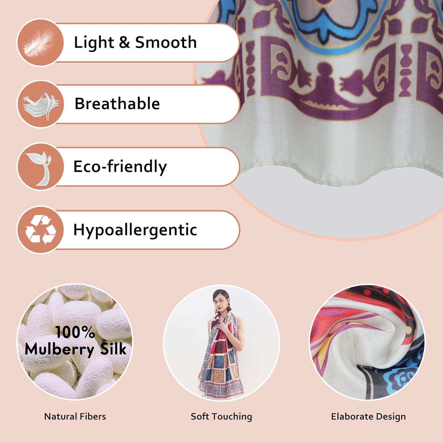 DANA XU Women's 100% Mulberry Satin Silk Pashmina Shawl Wraps Extra Large Floral Scarf for Evening Dresses, Soft Oversized - Image 4