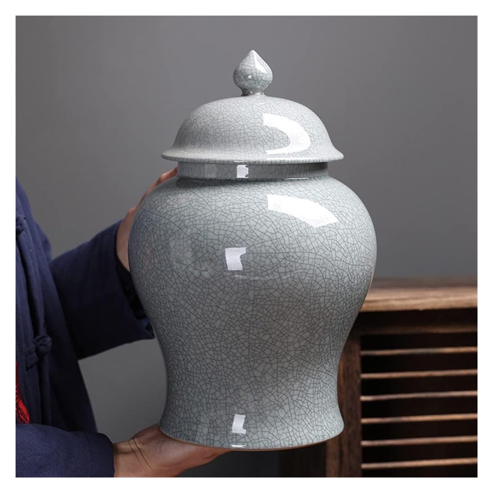Słoiki z herbatą Jasnoszare porcelanowe ceramiczne słoiki na imbir z pokrywką Starożytny chiński słoik, dekoracyjne słoiki do przechowywania pojemników na herbatę do domu, biura, stołu, salonu A