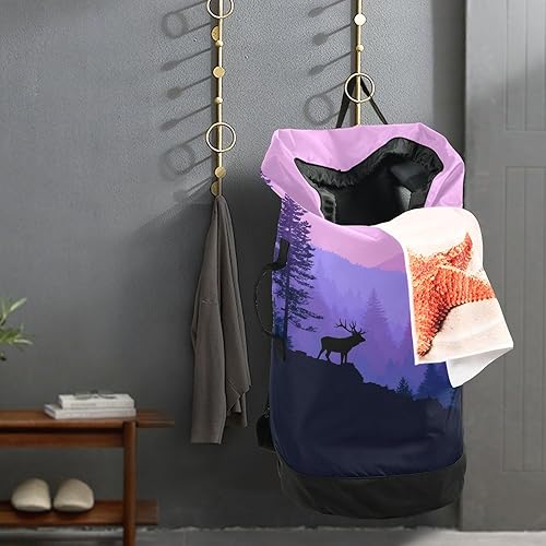 Vista 285 de Mochila de lavandería con correas ajustables para el hombro, bolsa de lavandería sucia para viajes, campamento, universidad, resistente, Rosa floral