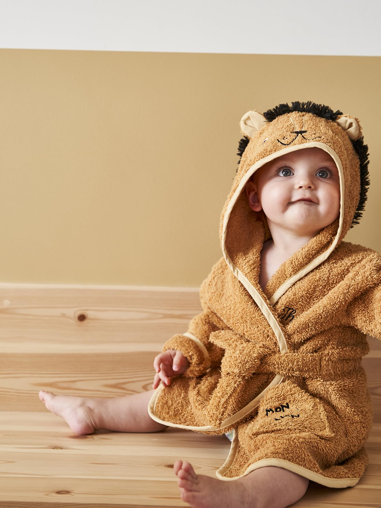 Vertbaudet Baby Bademantel LÖWE senfgelb 80