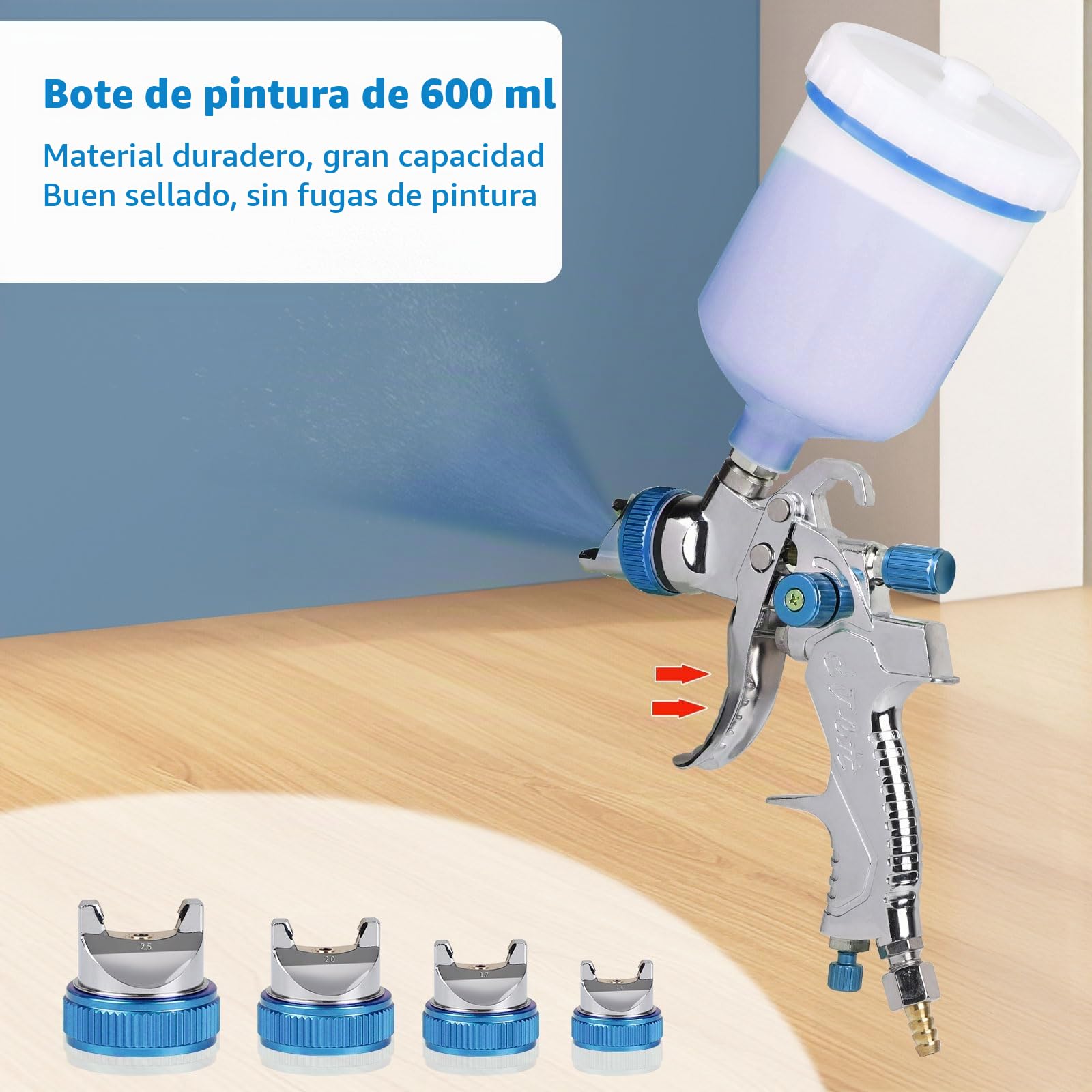 DBREAKS HVLP Pistola de Pintura Profesional 1,4/1,7/2,0/2,5 mm, Azul
