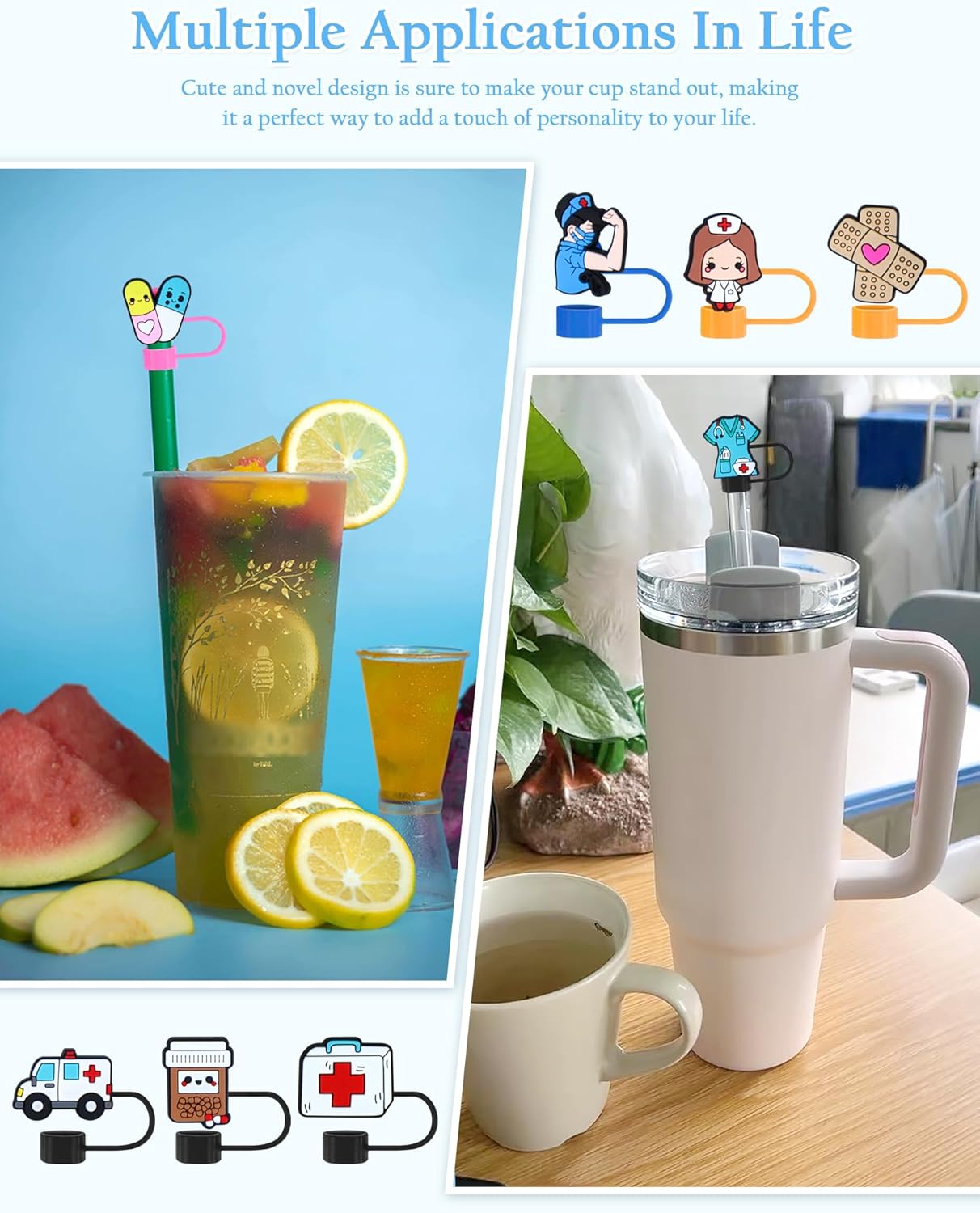 12pcs Nurse Straw Cover Caps for Stanley Cup 30&40 Oz, Tumbler with Handle, Water Bottle Silicone Straw Topper Fits 0.4in/10mm Diameter Reusable Straws - Image 6