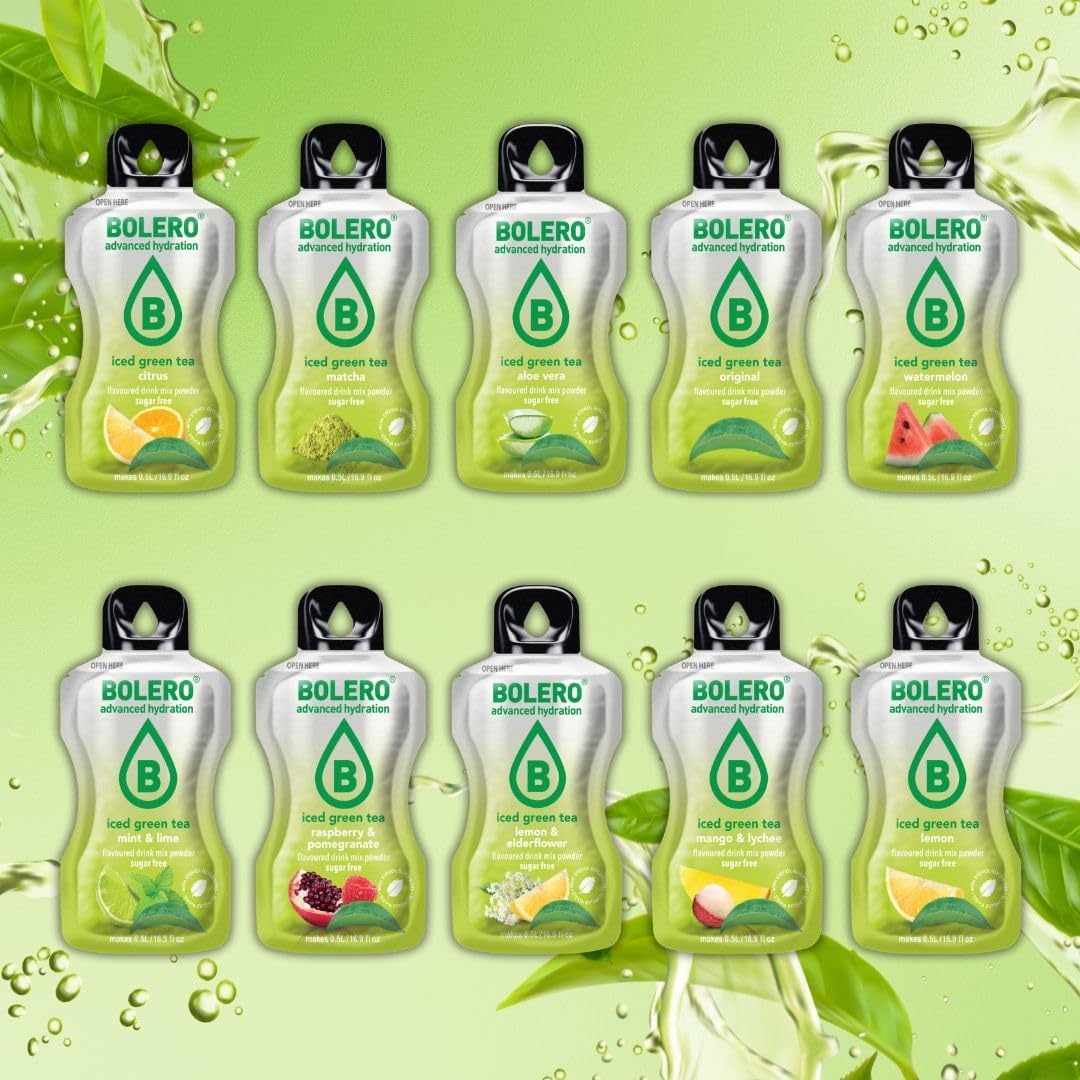 Bolero ICED GREEN TEA 24x3g | Saftpulver ohne Zucker, gesüßt mit Stevia + Vitamin C | geeignet für Kinder, Sportler und Diabetiker | glutenfrei und veganfreundlich (24x3g, CITRUS)