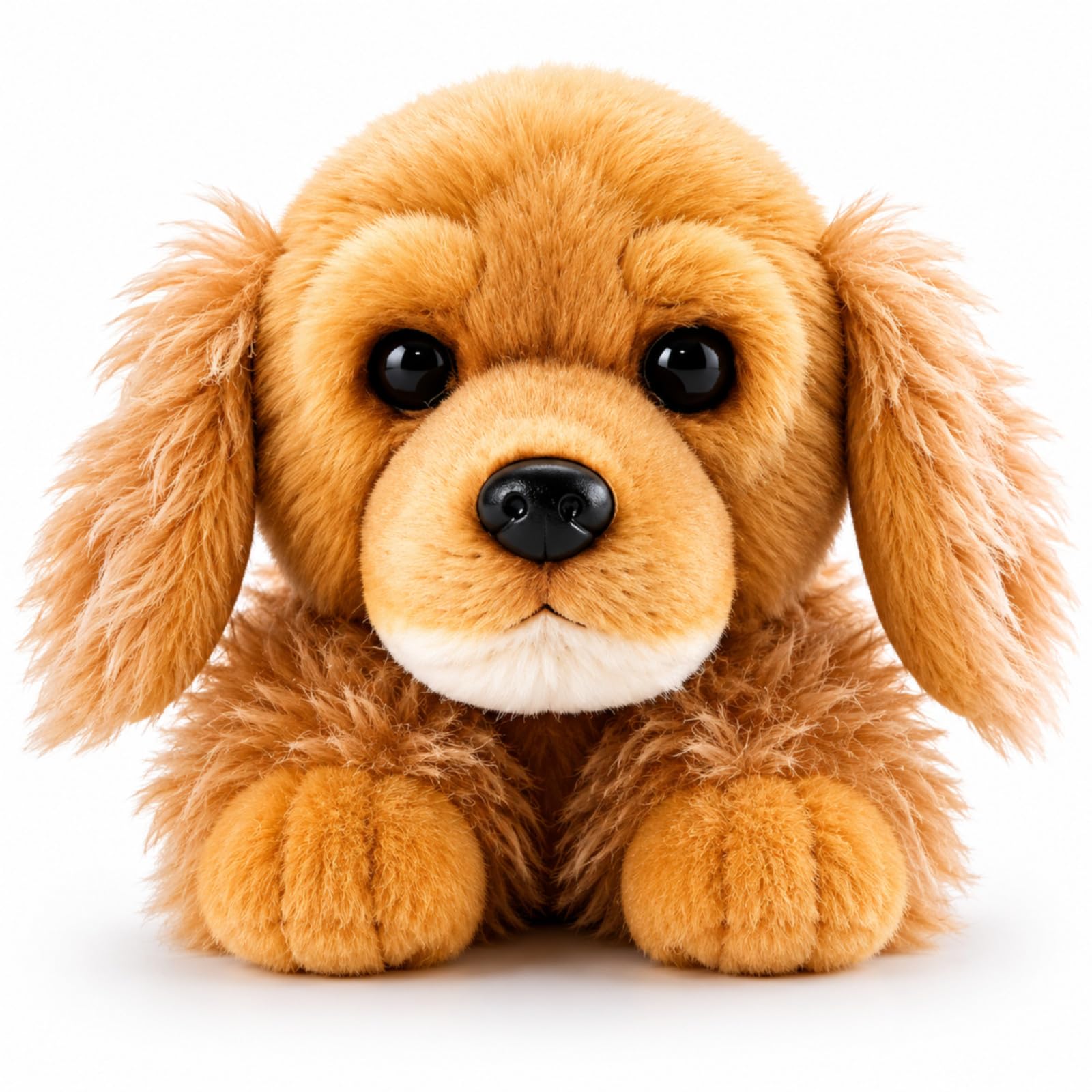 Realistischer Cocker Spaniel Plüschhund, Lebensechtes Goldbraunes Liegendes Hunde-Kuscheltier mit Schlappohren, 35 cm, Tröstendes Haustier-Geschenk