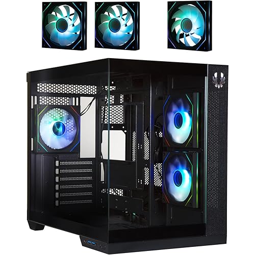 BitFenix Triton Dual Chamber PC Gaming Case Black-Panoramic Tempered Glass–Reverse Connection mATX Motherboard Compatible–3xInfinity Mirroring ARGB Fans(2X Reverse)-360mm AIO/GPU 420mm Support