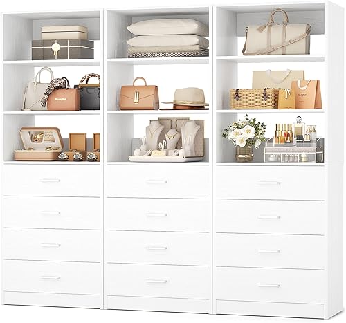 Aheaplus Sistema organizador de cajones de armario, sistema de armario de madera de 5.3 pies con 4 cajones, unidad de almacenamiento modular para