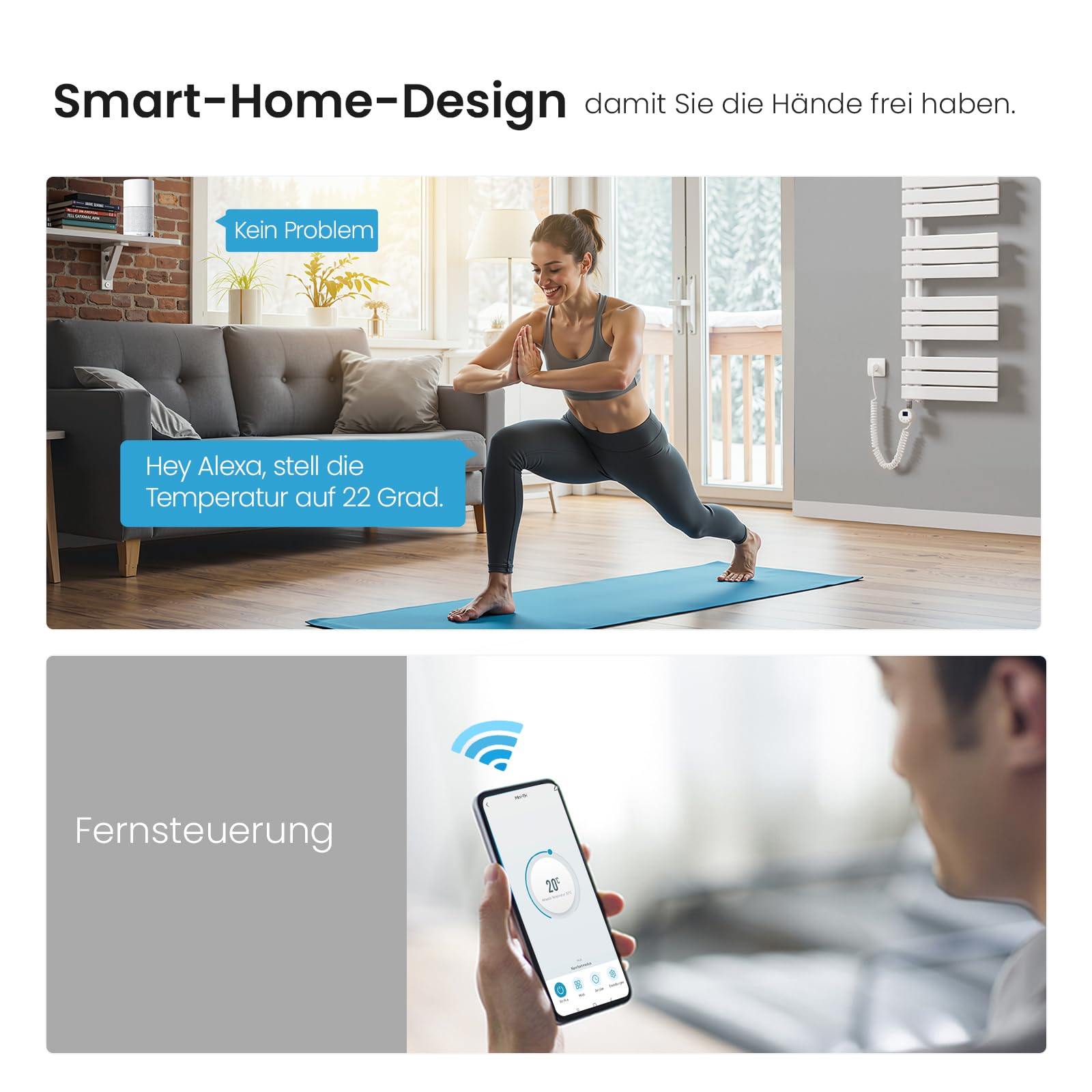 Heilmetz Smart WiFi Heizstab Weiß 600W, Heizpatrone Heizelemente für Heizungen Heizkörper Badheizkörper Handtuchtrockner mit Thermostat elektronischer Temperaturregler Und Timing-Funktion