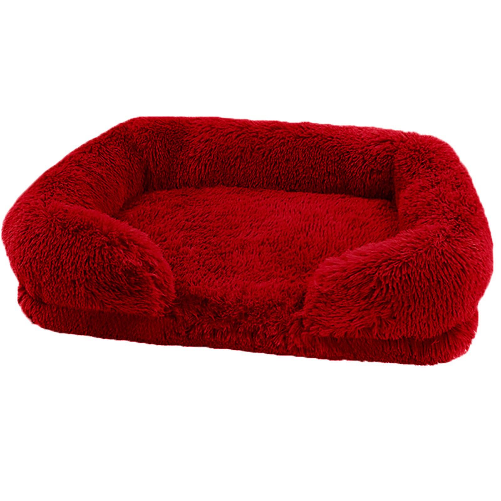 BangDon Rectangle Washable Removable Dog Bed with Soft Cosy Plush Breathable Cat Sofa Dog Bed for Small Medium Large Pet Mat (S(40x30x12cm),dark red)