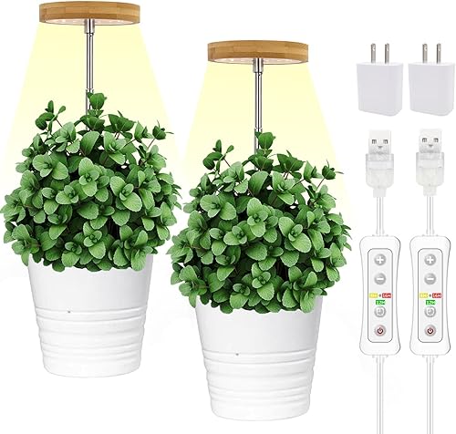 yadoker Luz de cultivo de plantas para plantas de interior, Mini LED de bambú para cultivar luz de jardín, altura ajustable, temporizador automático