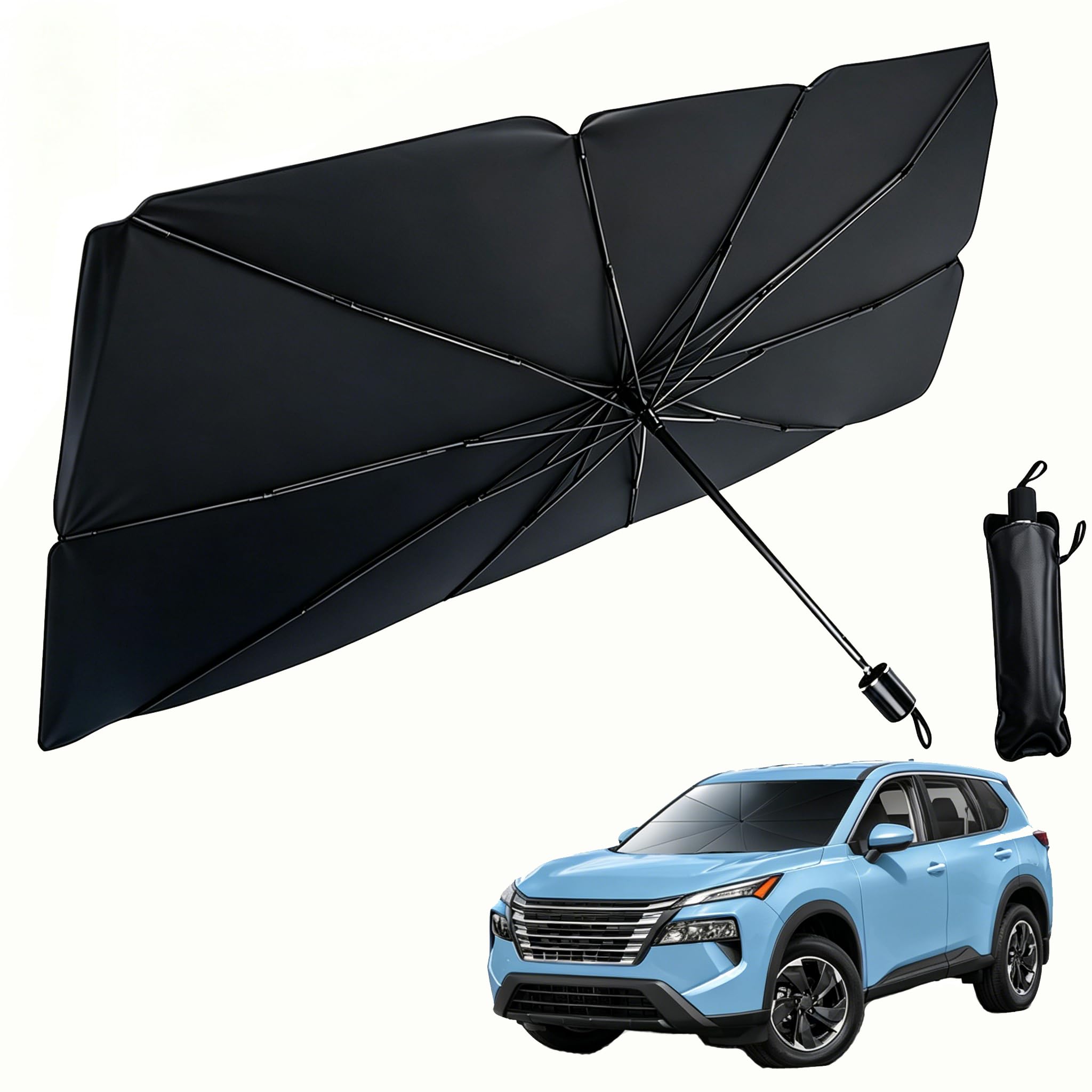 YUANQI Car Umbrella Shade for Windshield for Volvo EC40 2025,Windshield Sun Shade,Retractable Umbrella, Blocks UV Rays and Heat,Cool Interior,with Storage Bag, 140 X 80cm
