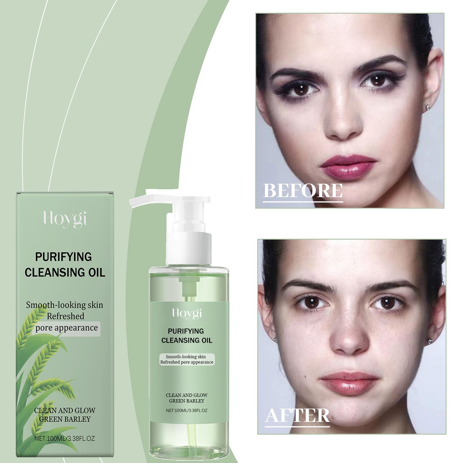 Olejek do czyszczenia Deep Clean & Glow, łagodny makijaż pszeniczny, oczyszczający twarz, olejek do demakijażu, olejek do czyszczenia twarzy, zielony zioła, nadaje się do wszystkich rodzajów skóry