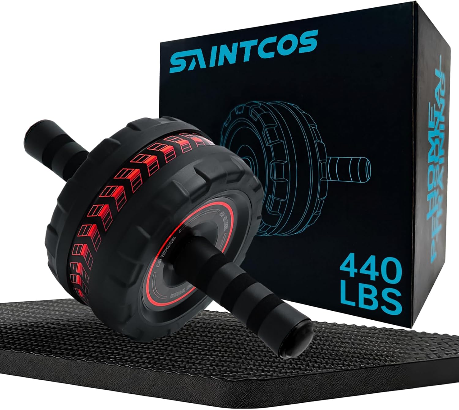 SaintCos Ab Roller Wheel with Knee Pad - 3.4" Dual Wide Wheels, 440lb Stability for Core Abs Workout, Home Gym Men Women