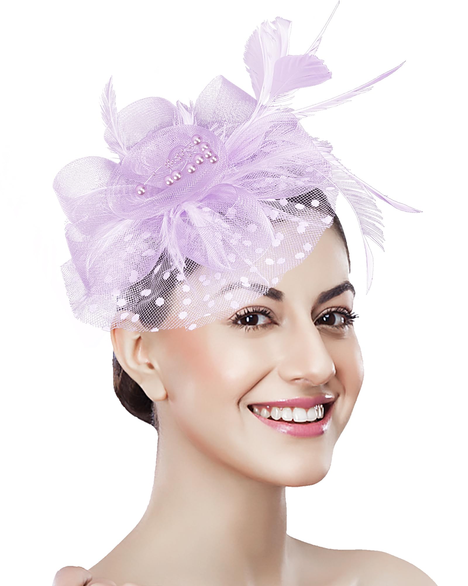 Bniksok Light Purple Fascinators for Women Tea Party Church Wedding Cocktail 1920s 50s Lavender Dress