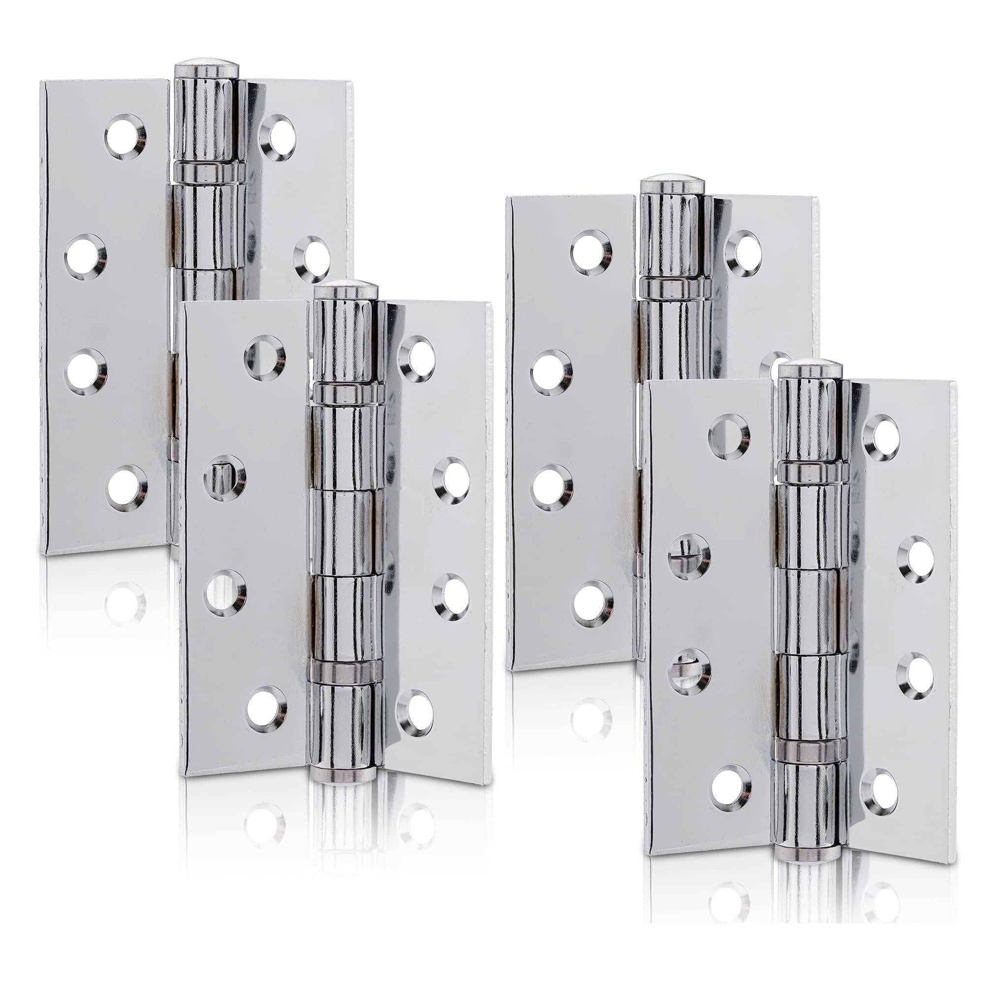 Xfort Polished Chrome 4 Inch (100Mm) Ball Bearing Hinges, Steel Door Hinge For Wooden Doors (2 Pairs)