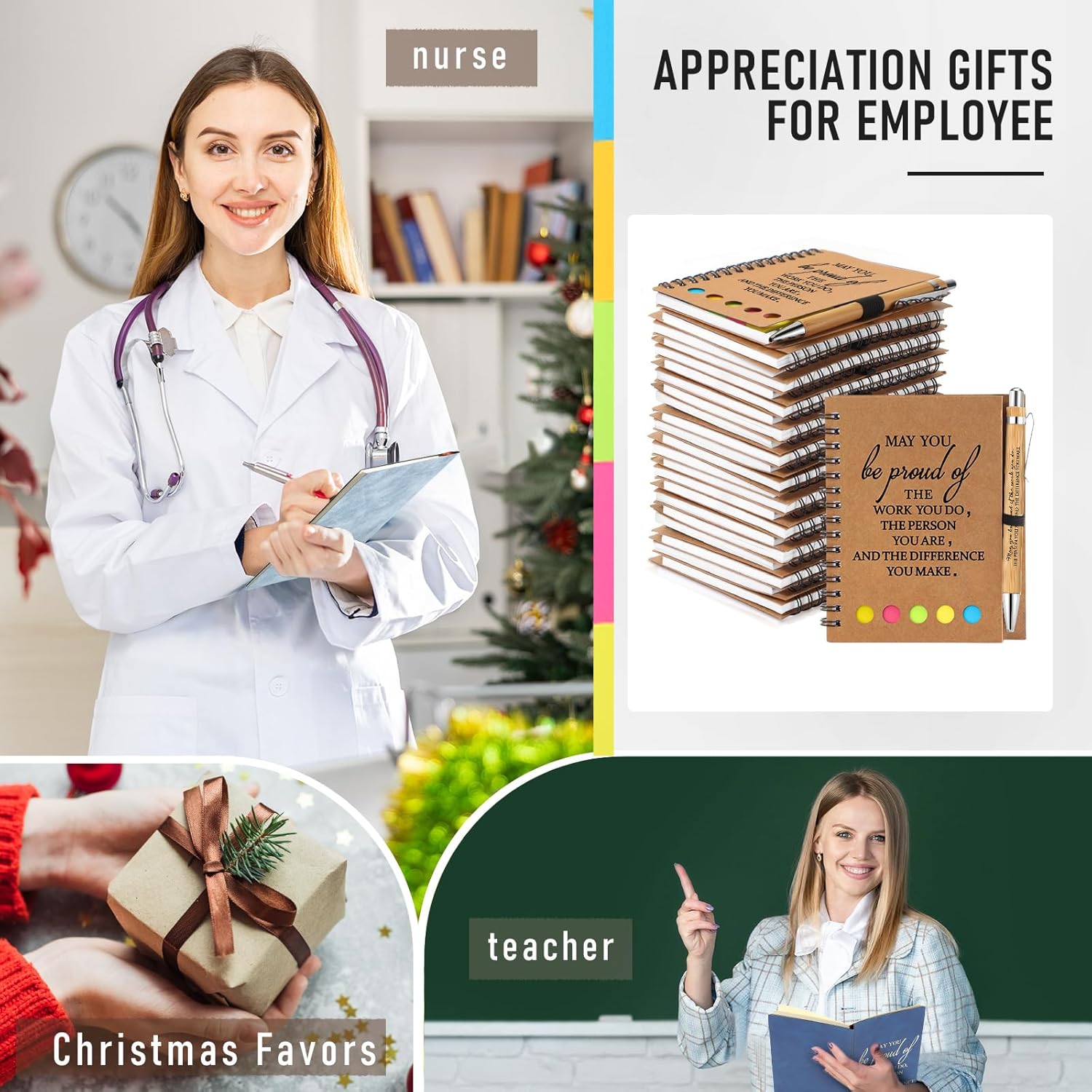 Chuangdi Valentines Employee Appreciation Gift Inspirational Spiral Notebook Journal with Sticky Notepad Motivational Pen Bulk for Coworker Team Nurse Teacher Office Supplies(40 Sets) - Image 6