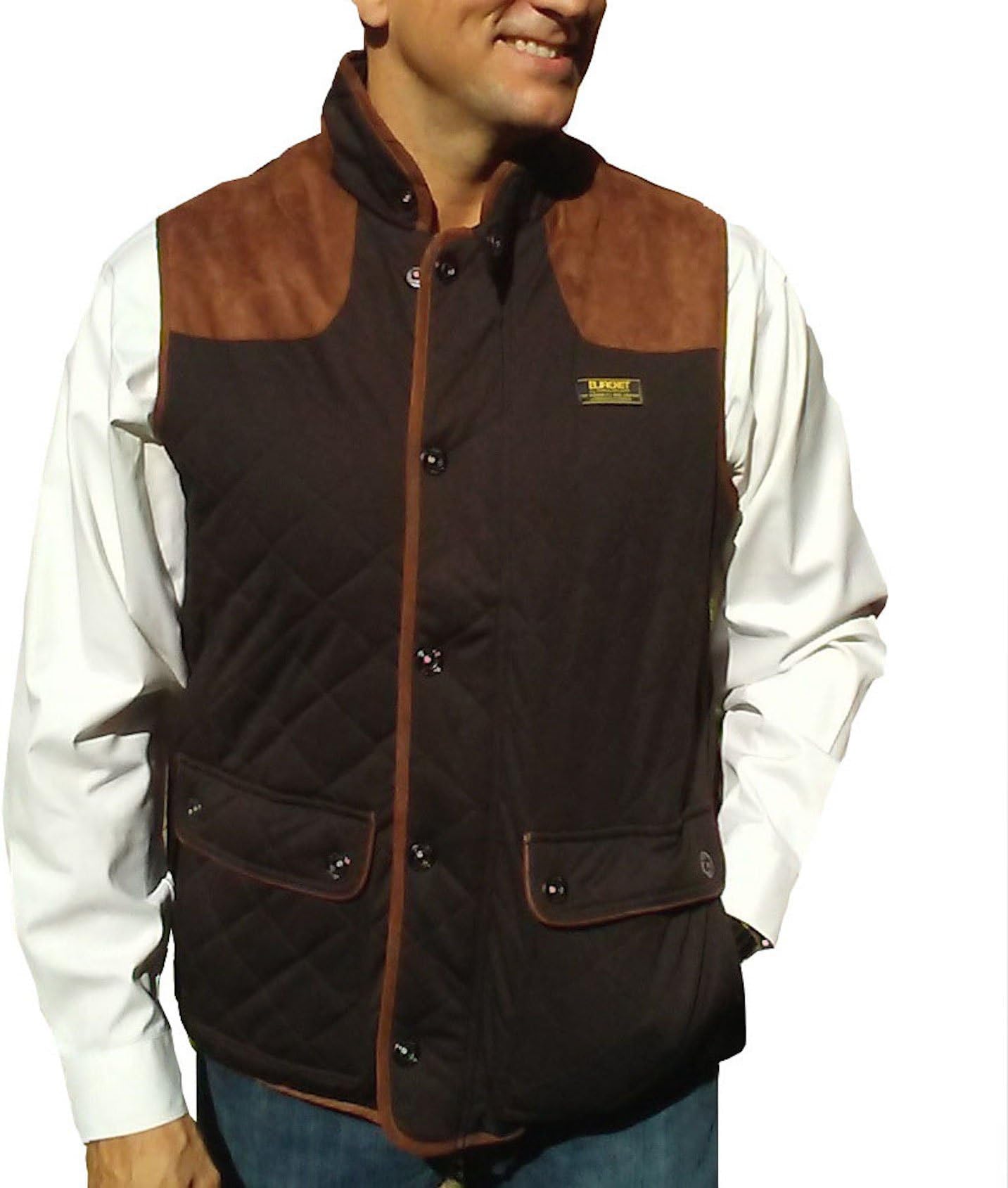 BJACKET Men's Stretch Waterproof Breathable Vest, Easy Packable. Great Travel Vest (Small, Brown)
