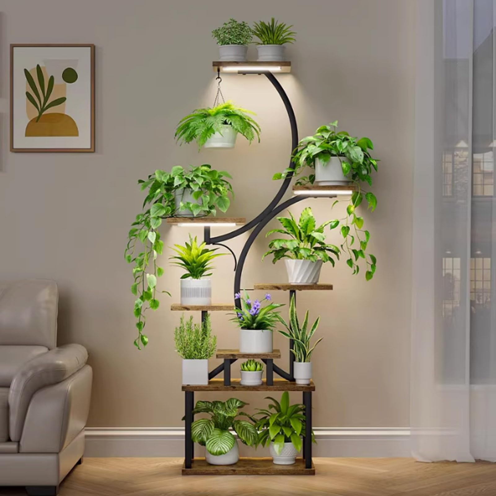 Générique Support pour Plantes d'intérieur avec Lampes de Croissance, étagère à 8 Niveaux en Forme d'arbre pour Plusieurs Plantes, idéal pour la Maison et la terrasse (no