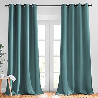 NICETOWN 2 Panels Weighted Outdoor Curtains for Patio Waterproof, Stainless Steel Silver Grommet Thermal Insulated Blackou...