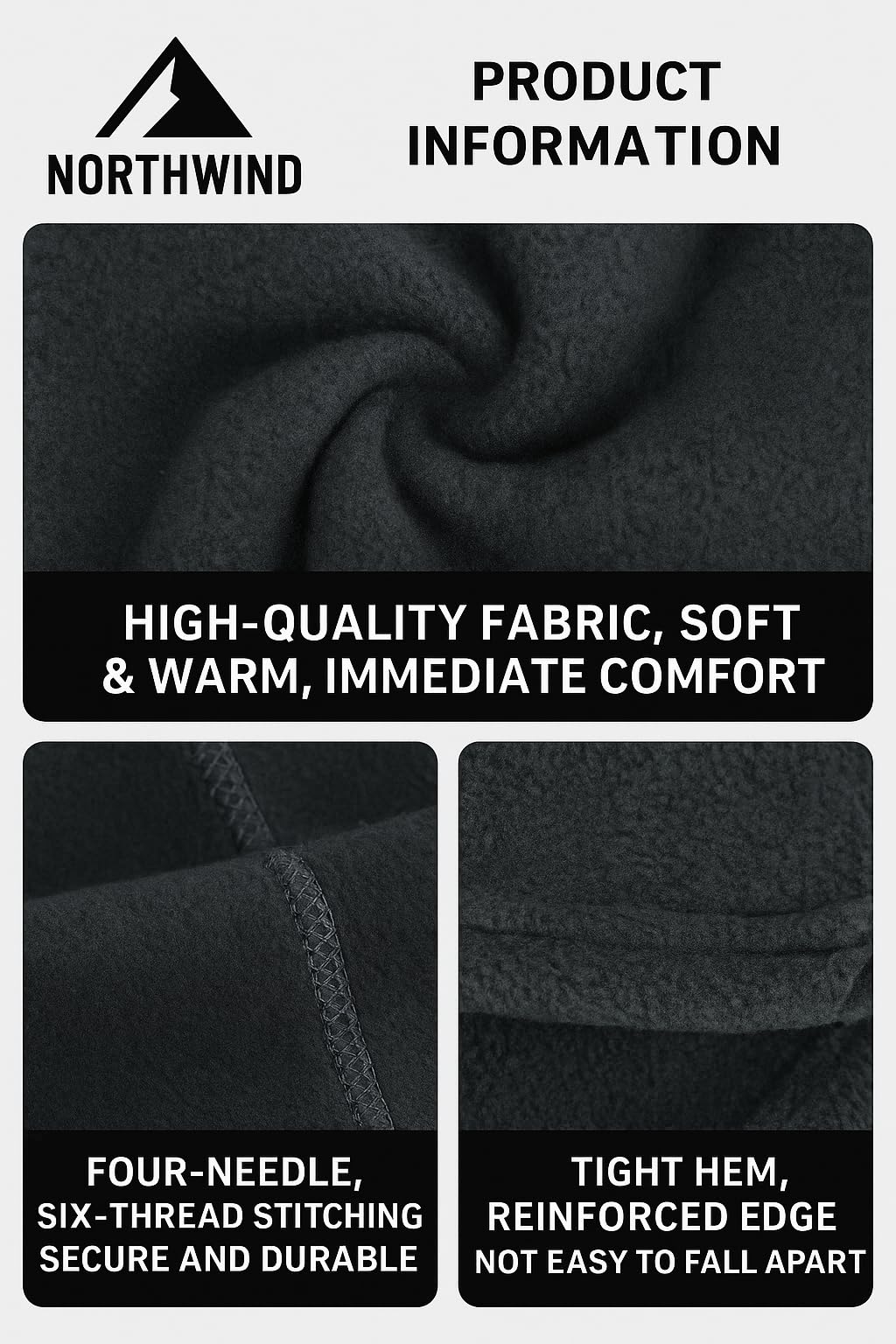 NORTHWIND Winter mask for Men Unisex Polar Fleece Thick Warm Full Cover Face Mask Winter Cap ski mask Winter Accessories for Men Cold Weather (Black) 3