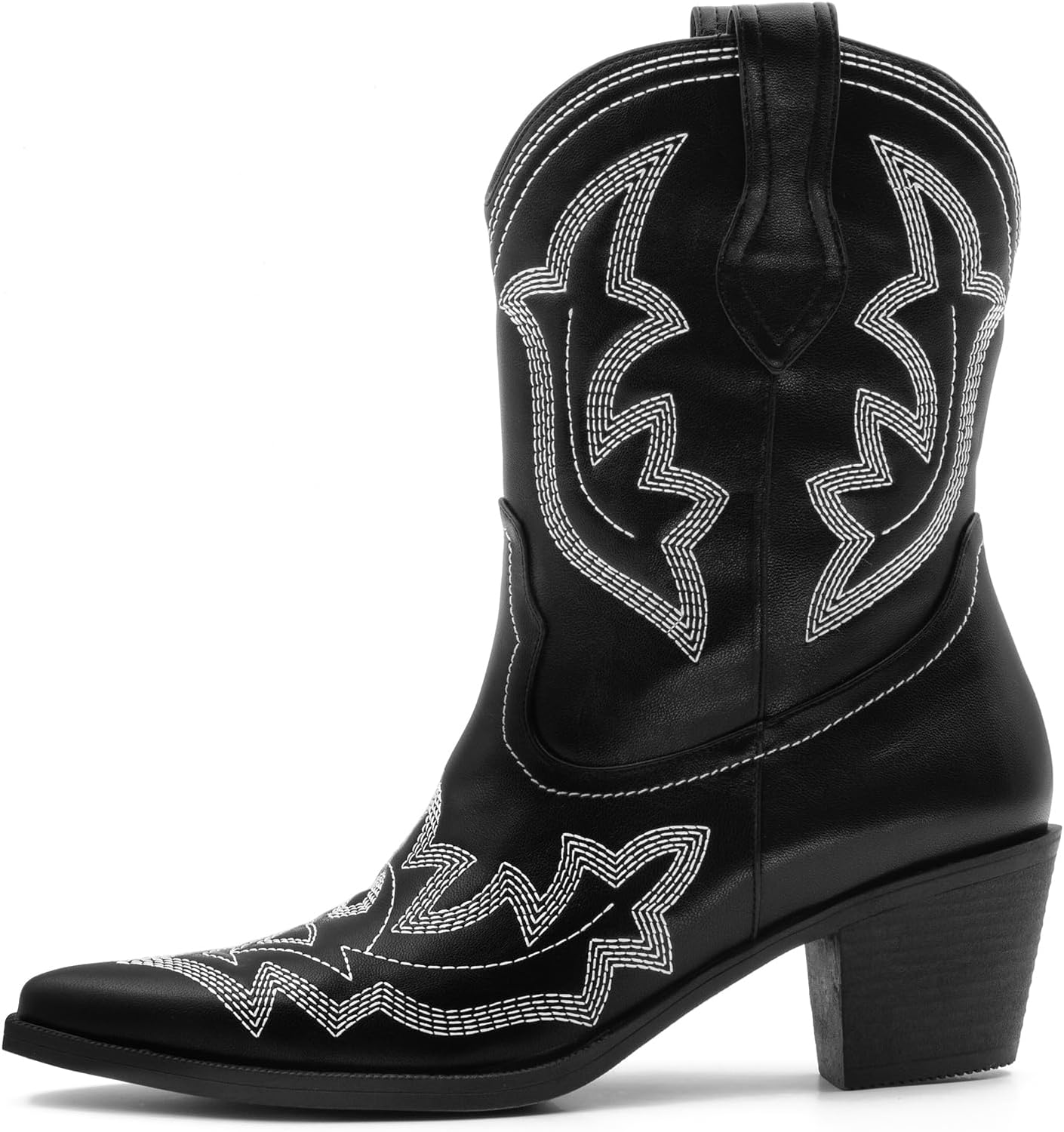 MISSMILLER Cowboy Boots for Women-Knee High Cowgirl Boots with Retro Floral Embroidered,Chunky Heels Pointed Toe Retro Classic Pull On Western Tall Boot With Side Half Zip for Ladies