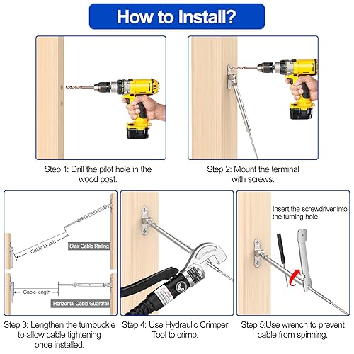 Miniatura 3 de RailinGo 30 pares de herrajes para barandillas de cable de 18 pulgadas, sistema de barandilla de cable de cubierta de escaleras de ángulo ajustable