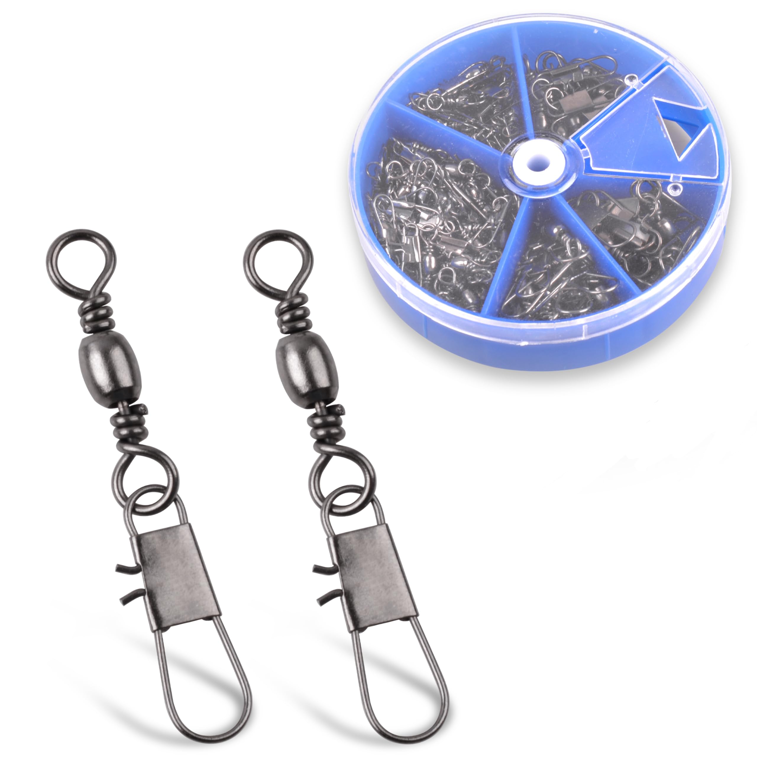 JOGFFDE Fishing Barrel Swivel Snap Kit, 100pcs Barrel Swivel with Safety Snaps High Strength Interlock Snap Swivels Lure Hooks Connector Saltwater Fishing Tackle